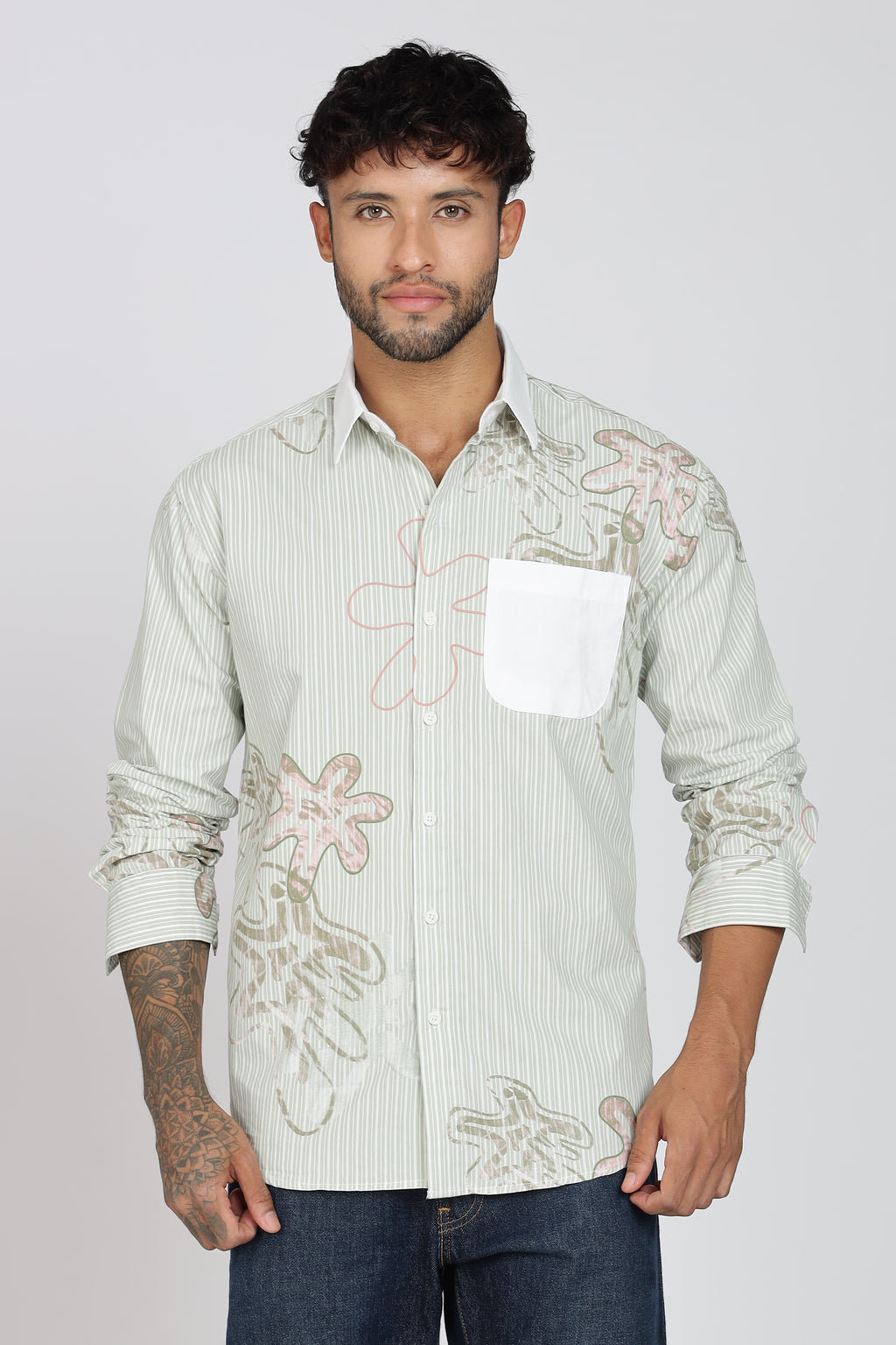 Men's Full Sleeves Light Green Shirt | Heavy Cotton Fabric| Beach & Holiday Wear