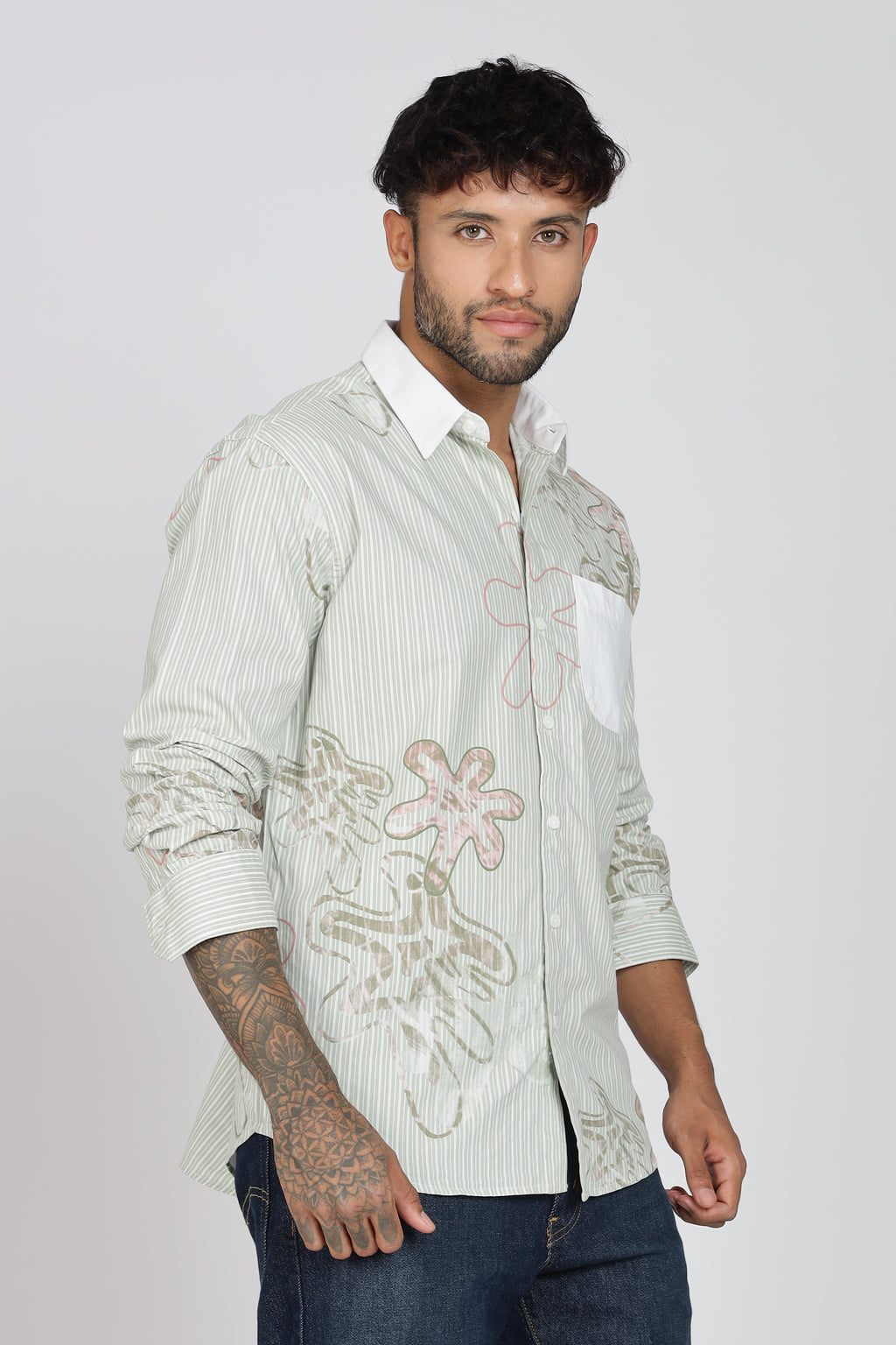 Men's Full Sleeves Light Green Shirt | Heavy Cotton Fabric| Beach & Holiday Wear