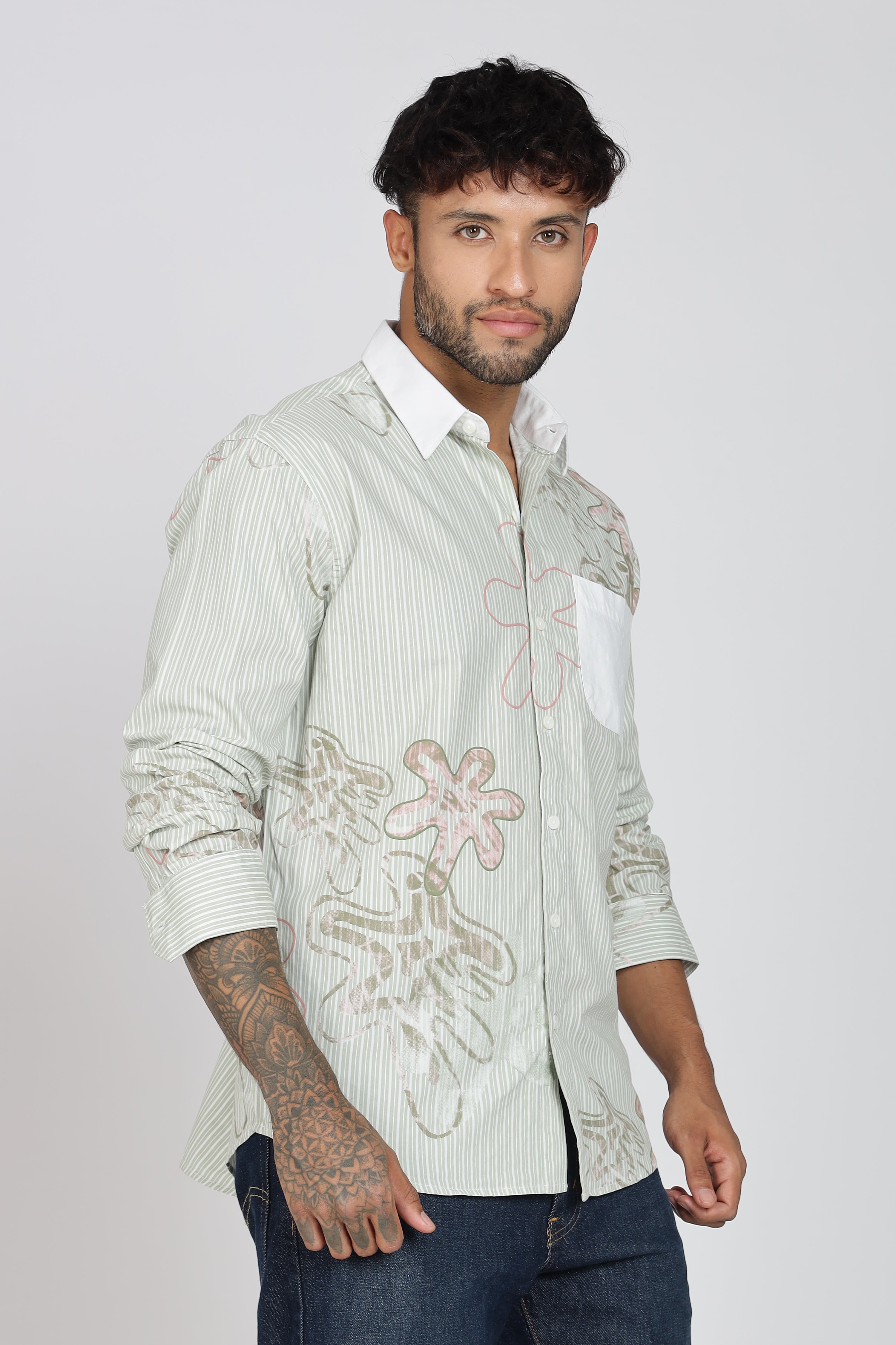 Men's Full Sleeves Light Green Shirt | Heavy Cotton Fabric| Beach & Holiday Wear