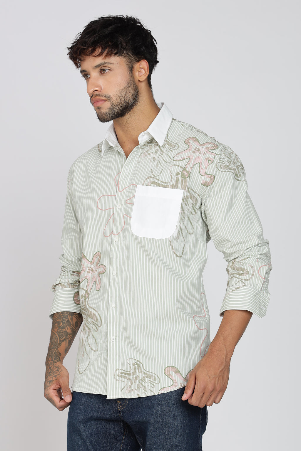 Men's Full Sleeves Light Green Shirt | Heavy Cotton Fabric| Beach & Holiday Wear