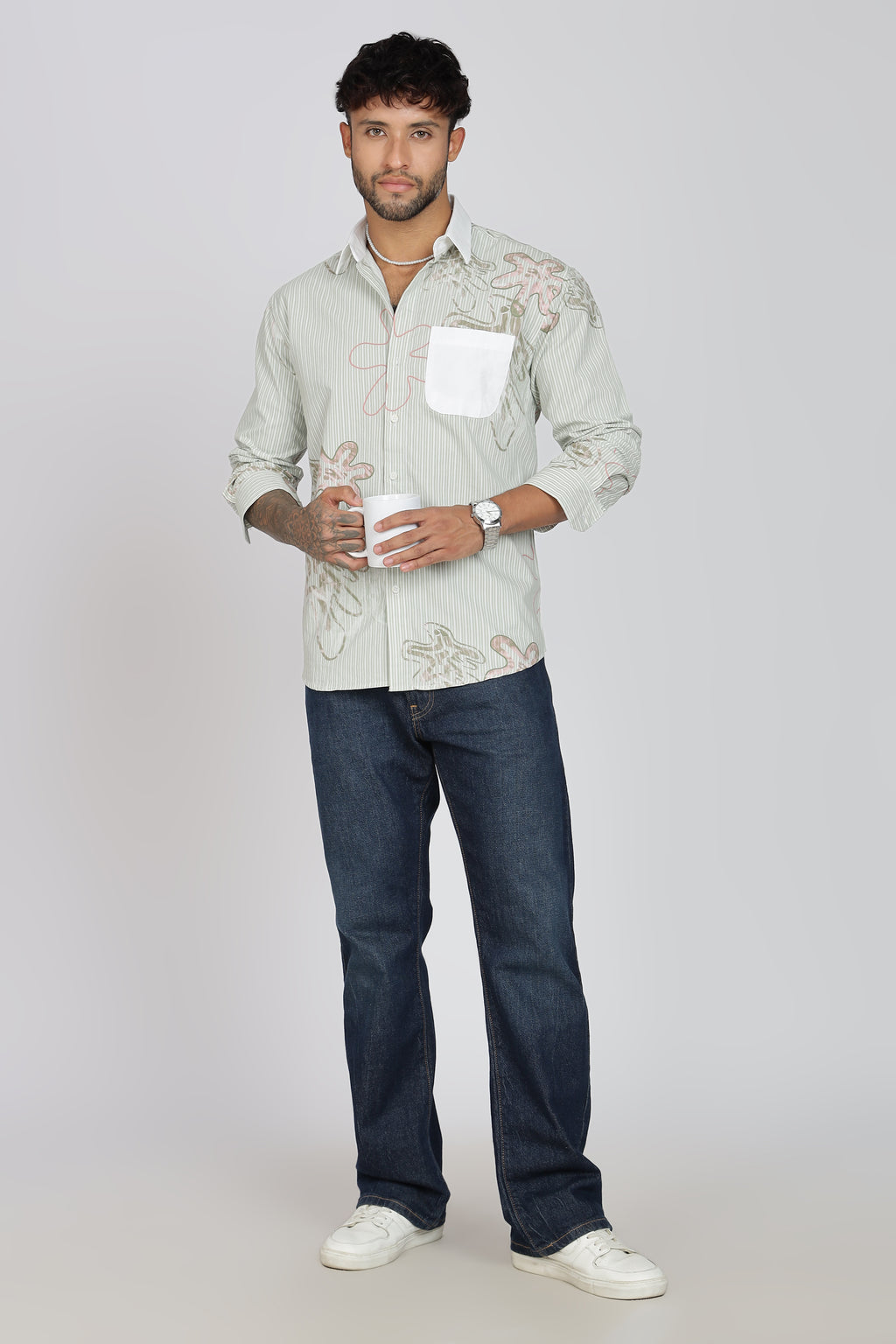 Men's Full Sleeves Light Green Shirt | Heavy Cotton Fabric| Beach & Holiday Wear