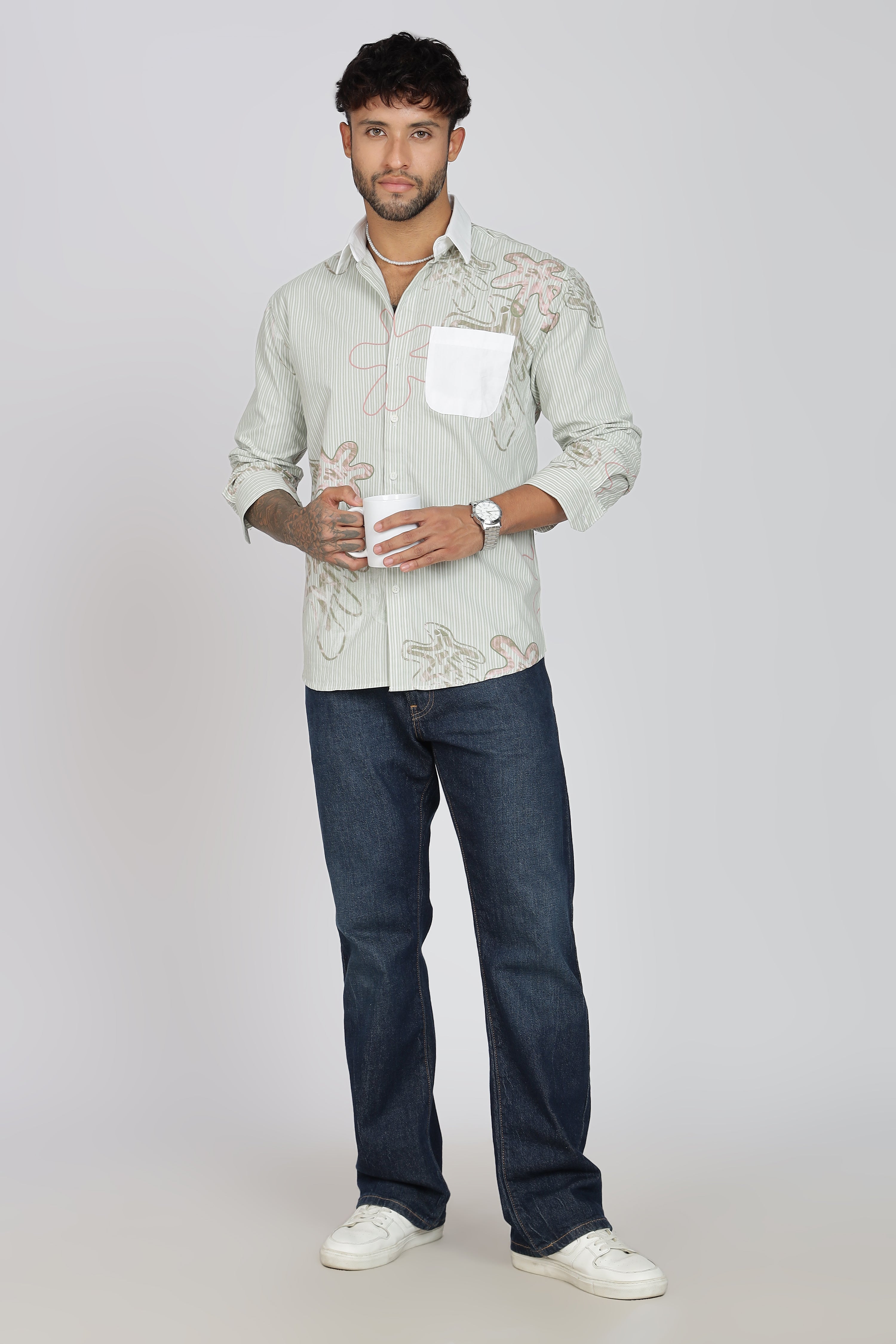Men's Full Sleeves Light Green Shirt | Heavy Cotton Fabric| Beach & Holiday Wear