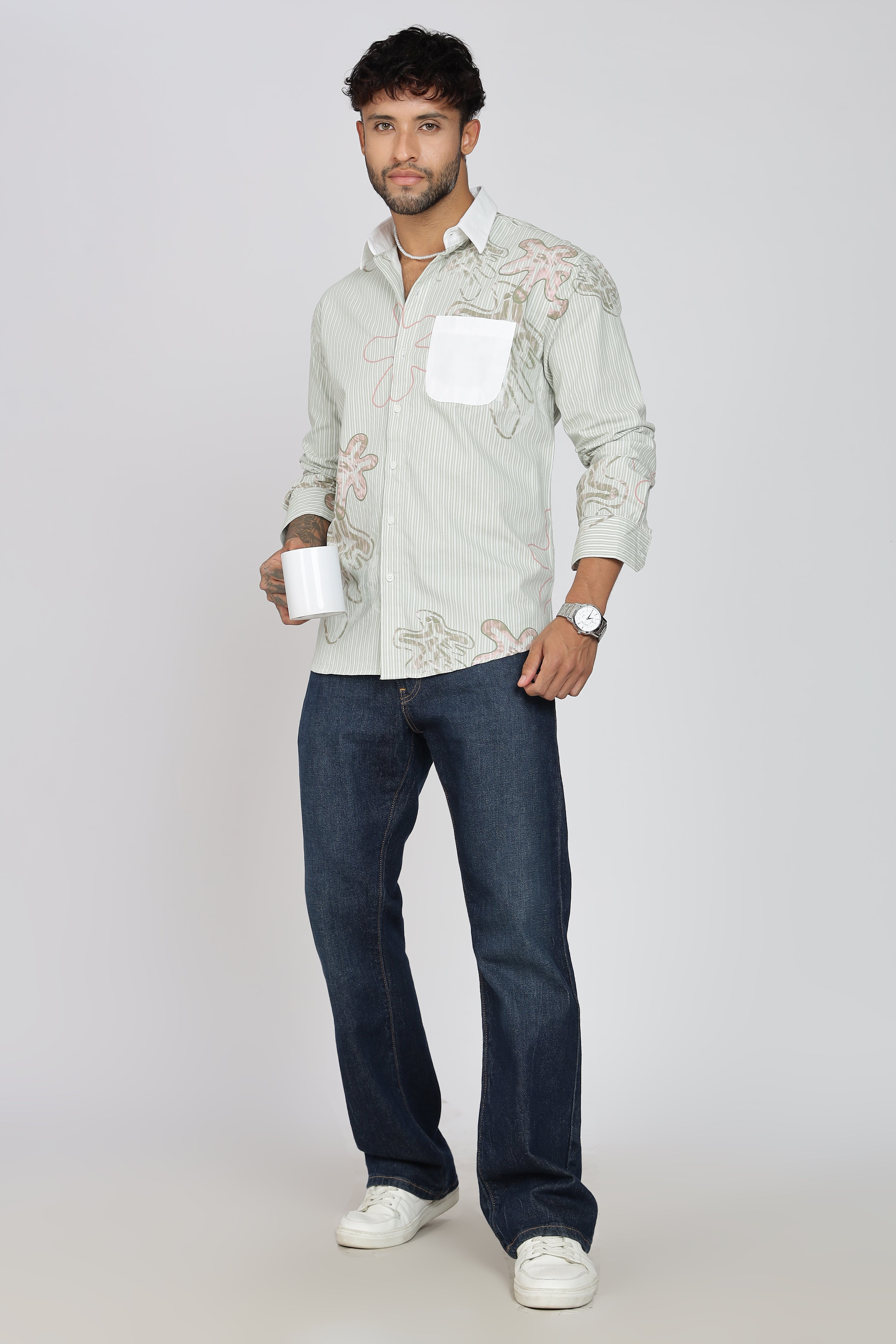 Men's Full Sleeves Light Green Shirt | Heavy Cotton Fabric| Beach & Holiday Wear