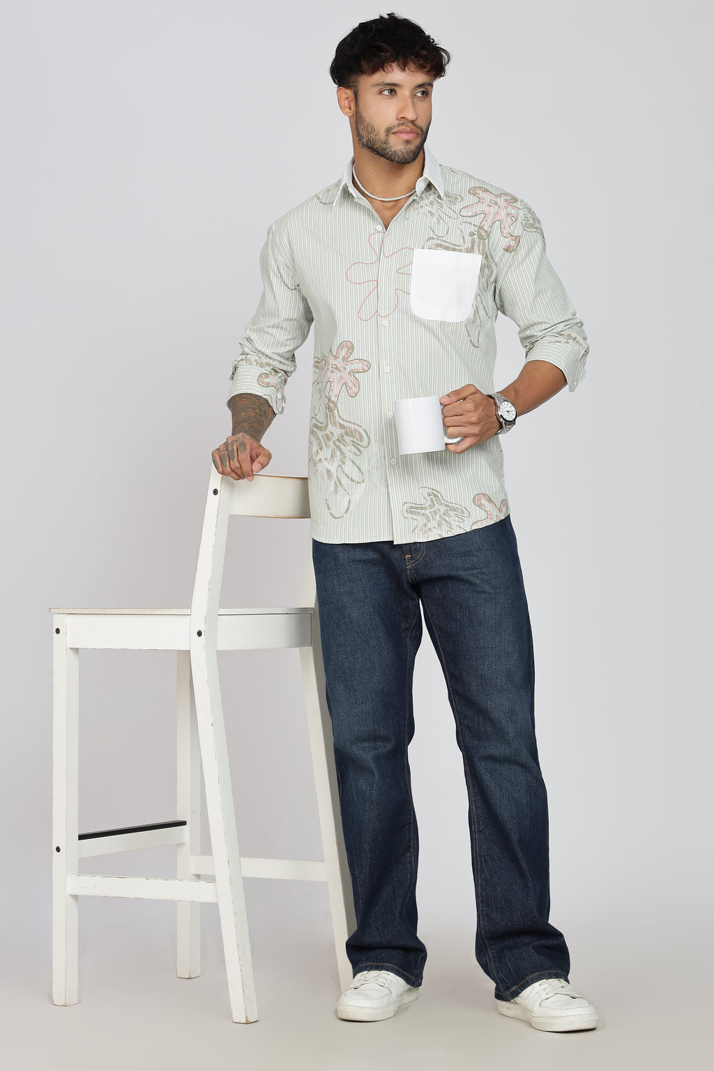 Men's Full Sleeves Light Green Shirt | Heavy Cotton Fabric| Beach & Holiday Wear