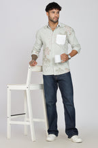 Men's Full Sleeves Light Green Shirt | Heavy Cotton Fabric| Beach & Holiday Wear