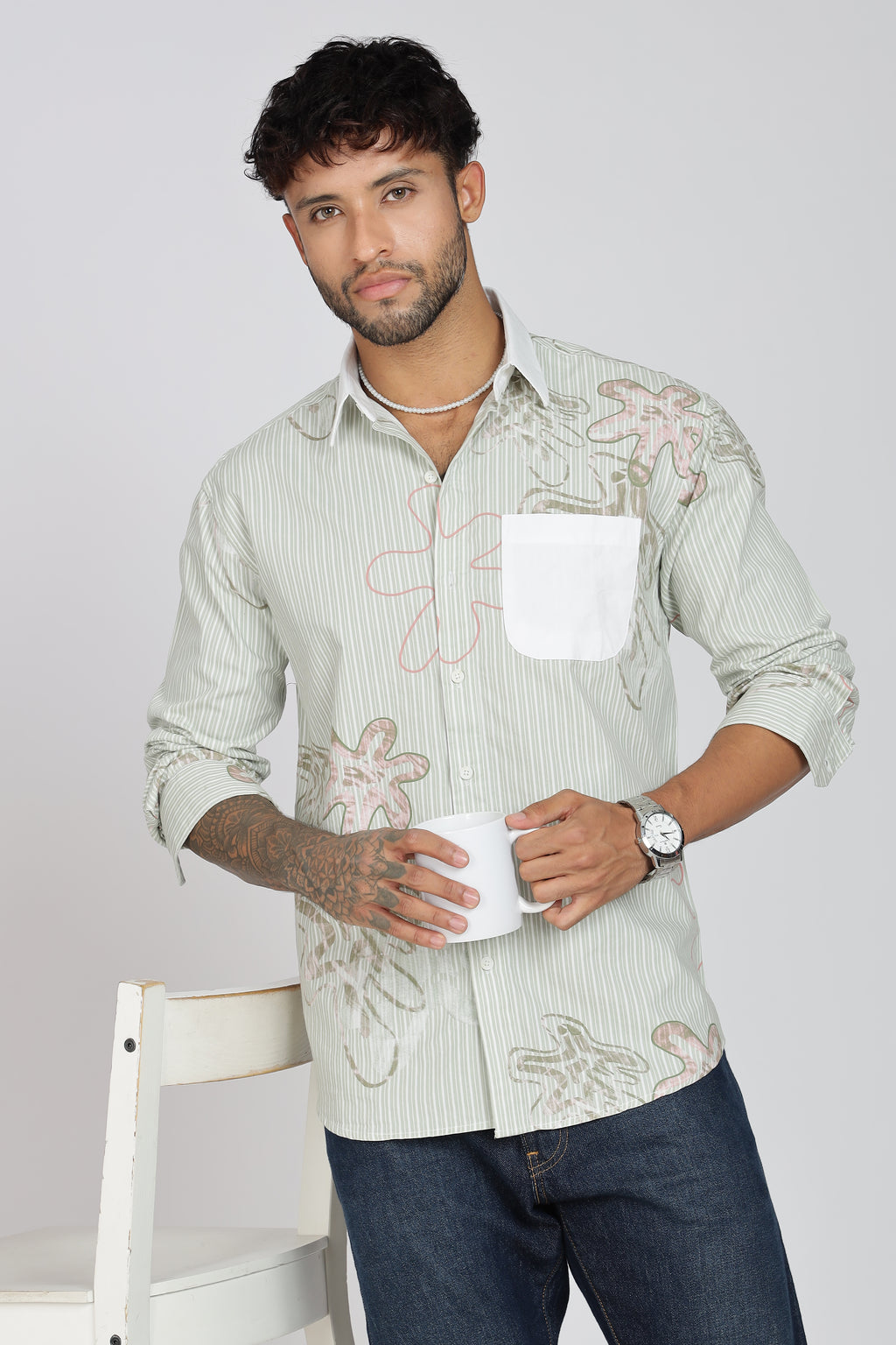 Men's Full Sleeves Light Green Shirt | Heavy Cotton Fabric| Beach & Holiday Wear
