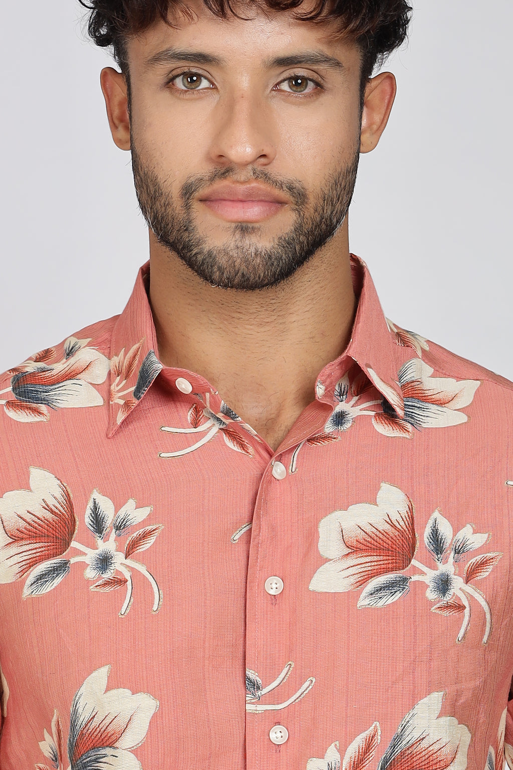 Men's Full Sleeves Floral Orange Shirt | Heavy Cotton Fabric| Beach & Holiday Wear
