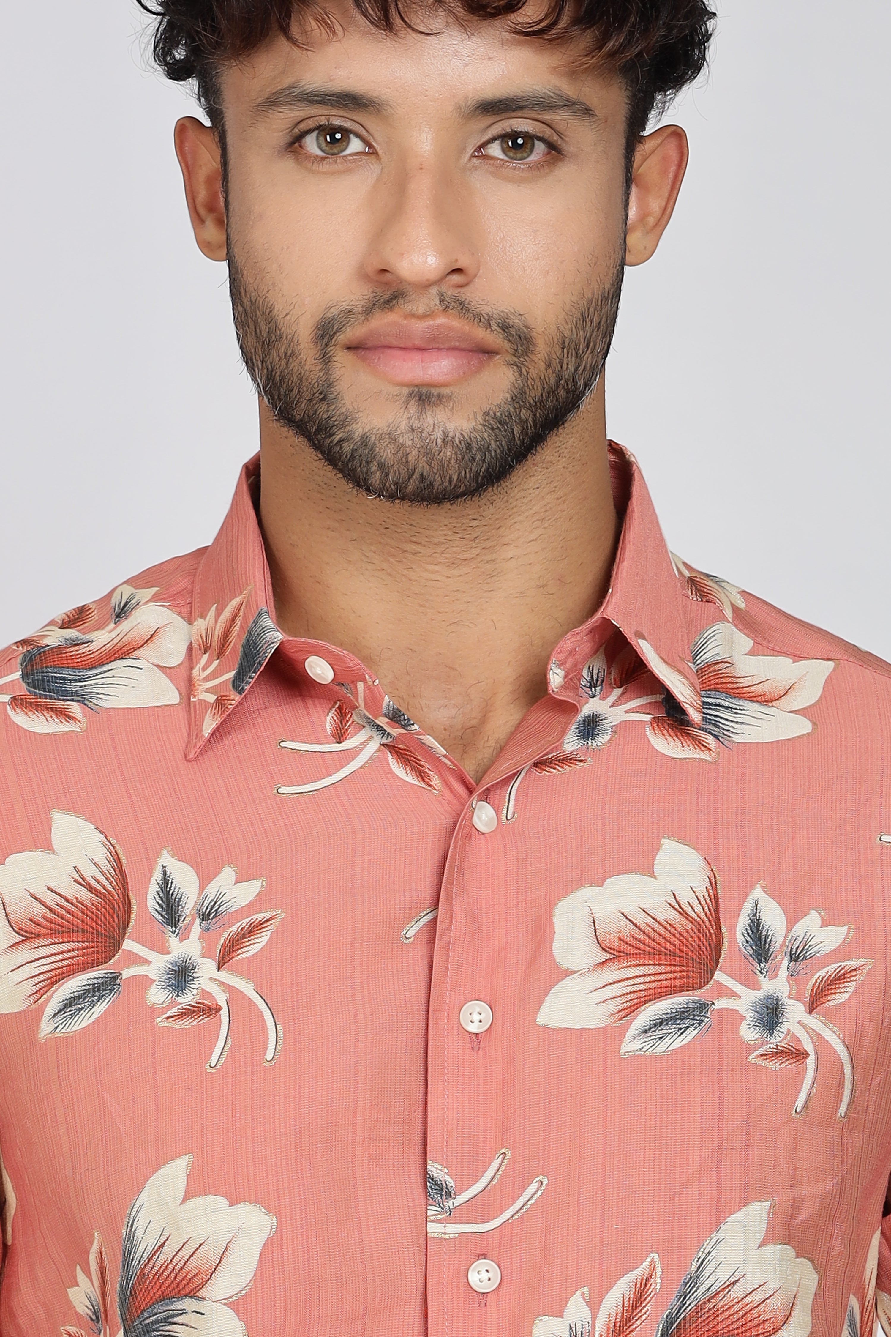 Men's Full Sleeves Floral Orange Shirt | Heavy Cotton Fabric| Beach & Holiday Wear