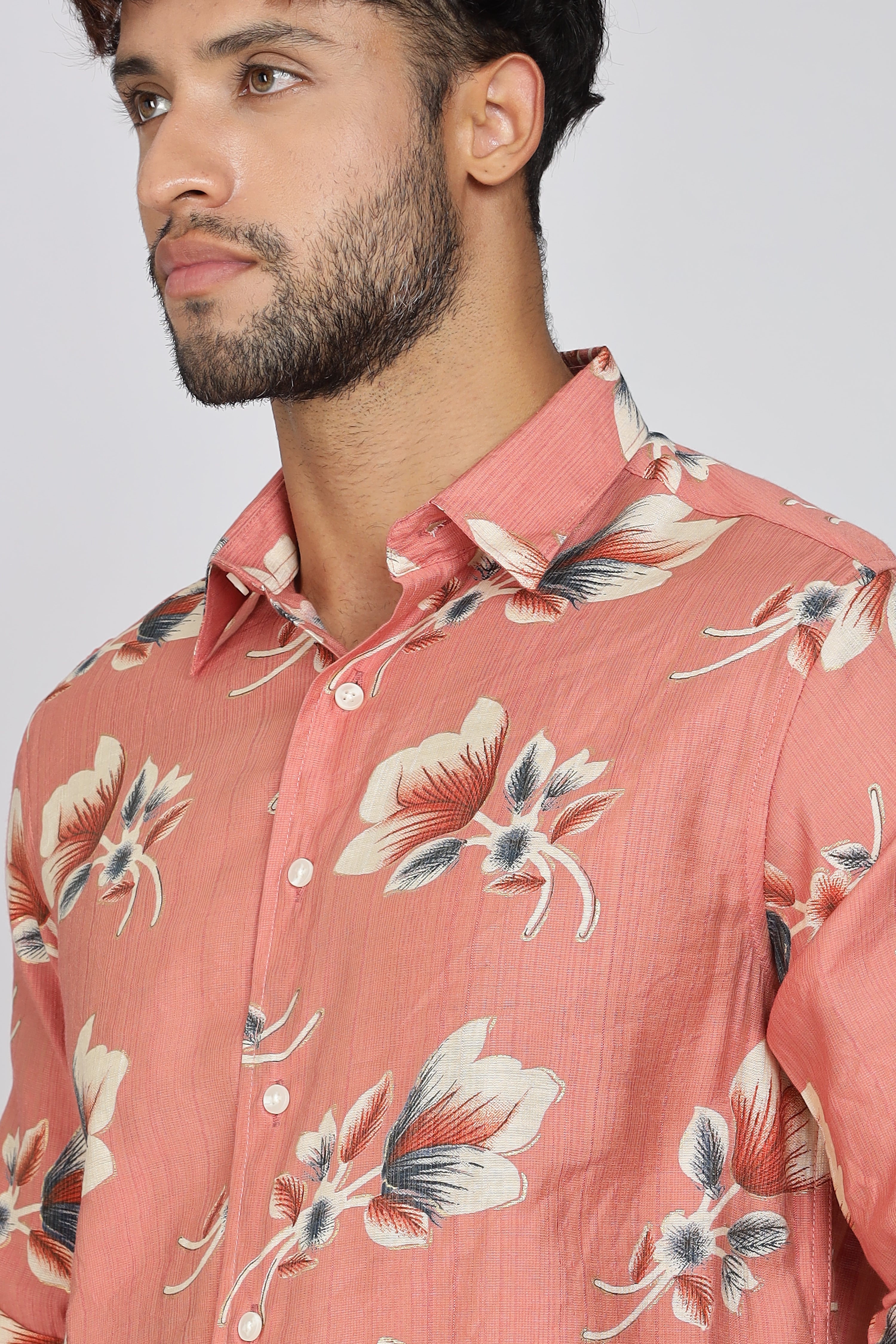 Men's Full Sleeves Floral Orange Shirt | Heavy Cotton Fabric| Beach & Holiday Wear