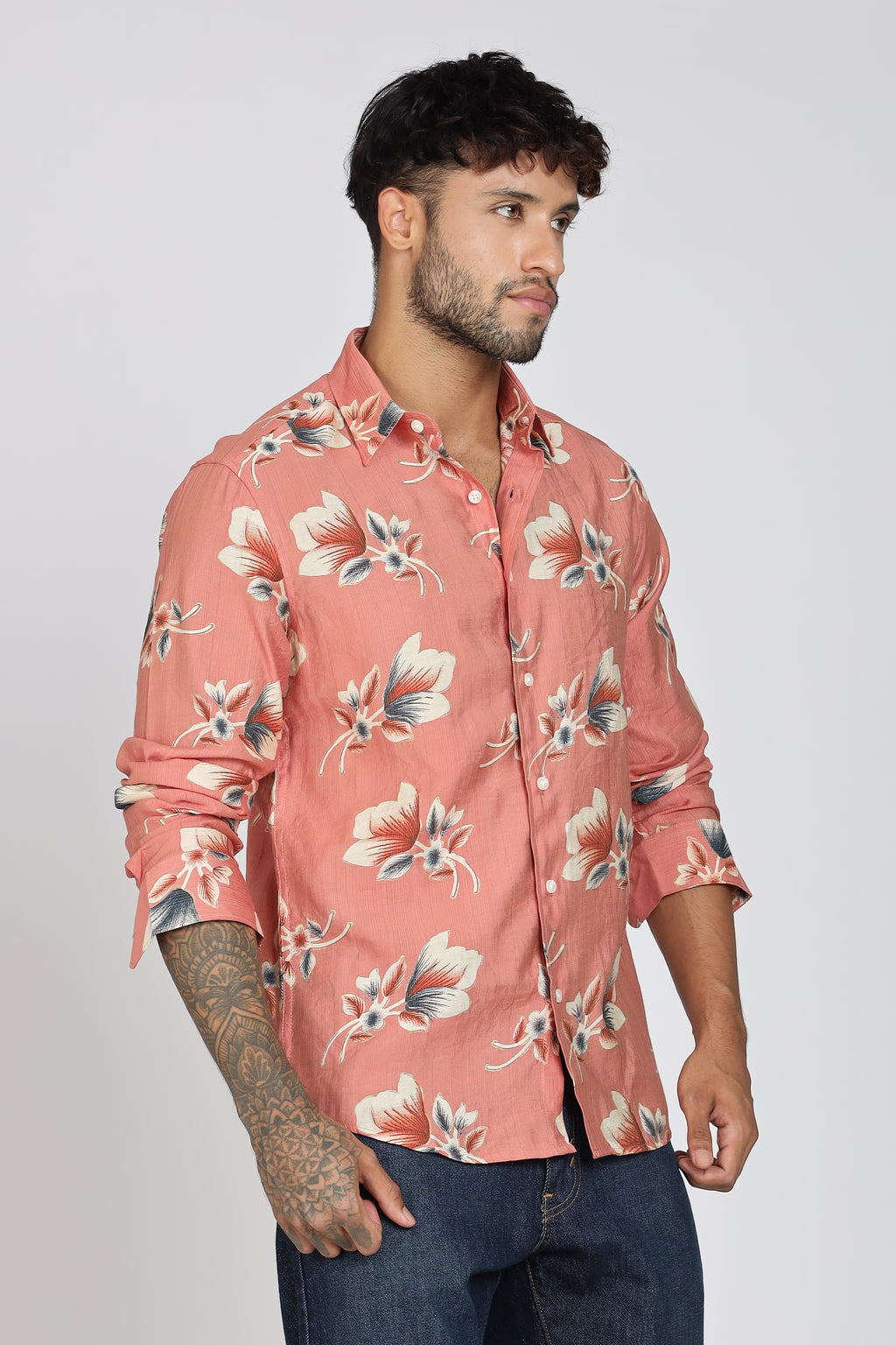 Men's Full Sleeves Floral Orange Shirt | Heavy Cotton Fabric| Beach & Holiday Wear