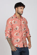 Men's Full Sleeves Floral Orange Shirt | Heavy Cotton Fabric| Beach & Holiday Wear