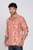 Men's Full Sleeves Floral Orange Shirt | Heavy Cotton Fabric| Beach & Holiday Wear