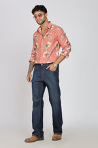 Men's Full Sleeves Floral Orange Shirt | Heavy Cotton Fabric| Beach & Holiday Wear