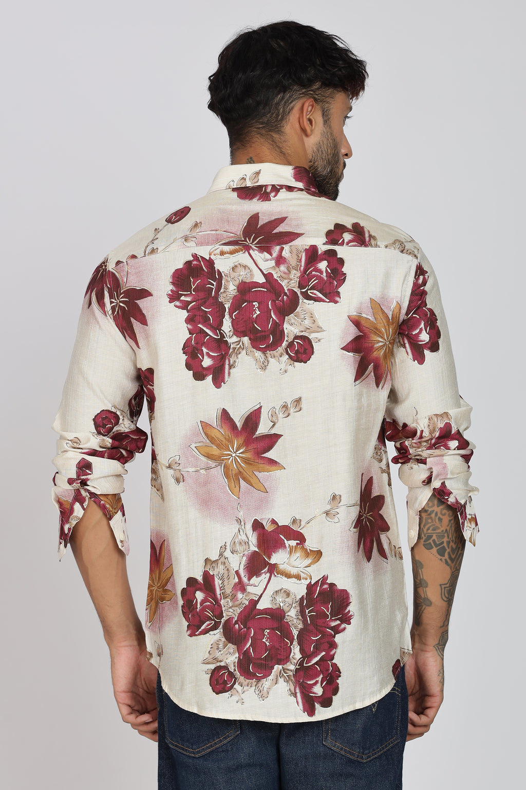 Men's Full Sleeves Lred Beige Shirt | Heavy Cotton Fabric| Beach & Holiday Wear