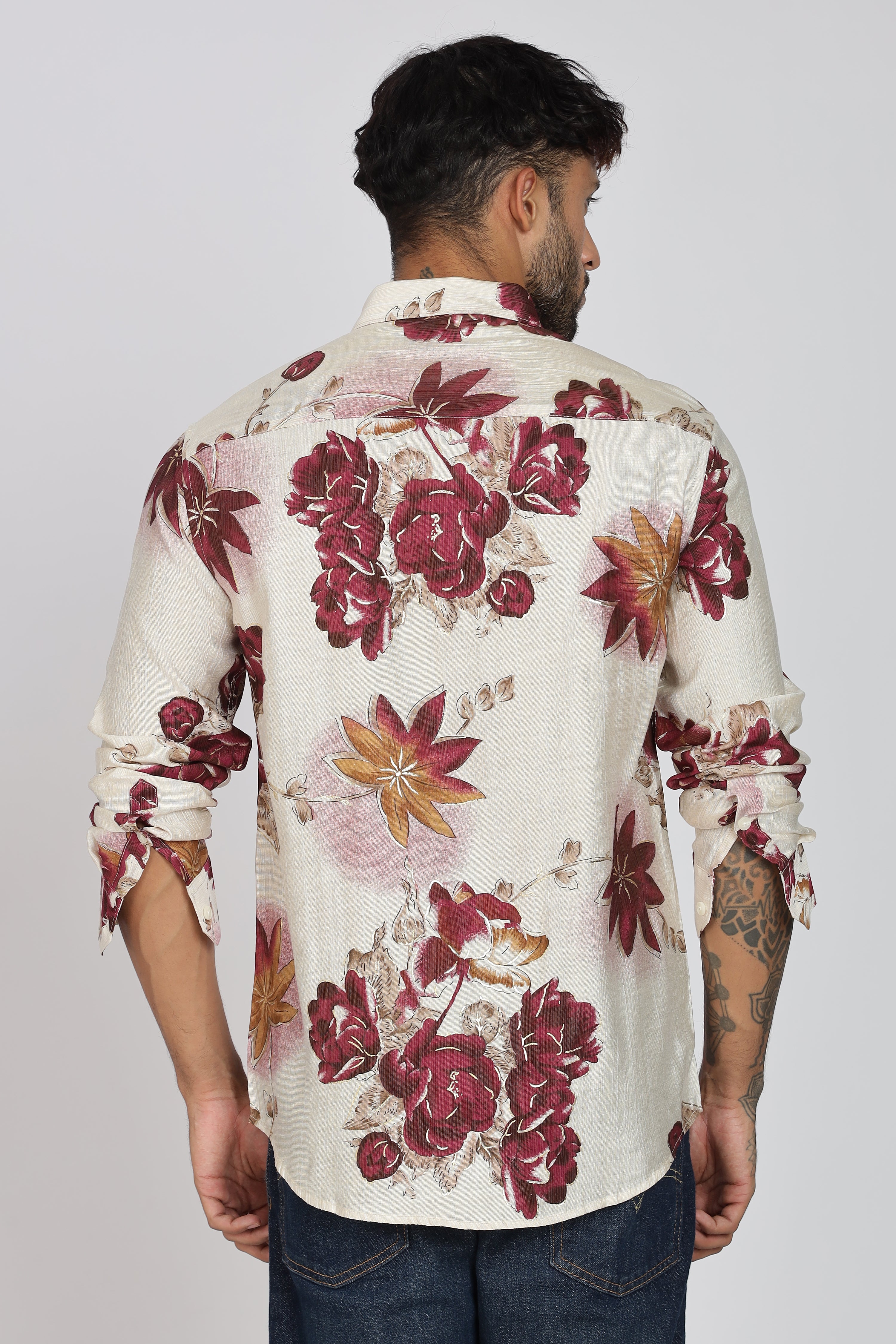 Men's Full Sleeves Lred Beige Shirt | Heavy Cotton Fabric| Beach & Holiday Wear