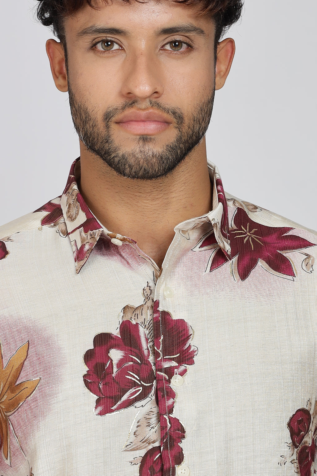 Men's Full Sleeves Lred Beige Shirt | Heavy Cotton Fabric| Beach & Holiday Wear