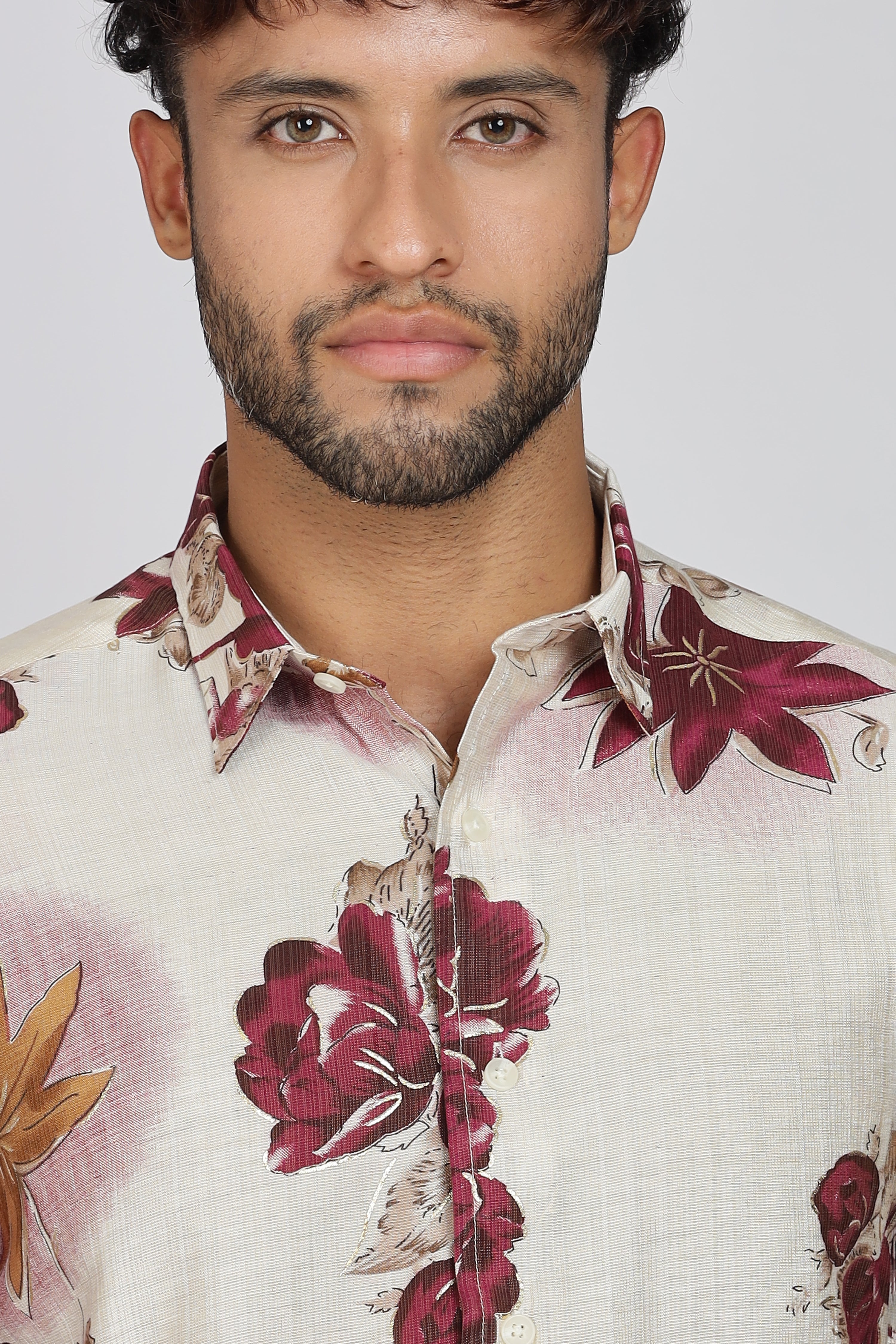 Men's Full Sleeves Lred Beige Shirt | Heavy Cotton Fabric| Beach & Holiday Wear