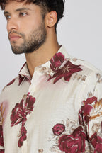 Men's Full Sleeves Lred Beige Shirt | Heavy Cotton Fabric| Beach & Holiday Wear