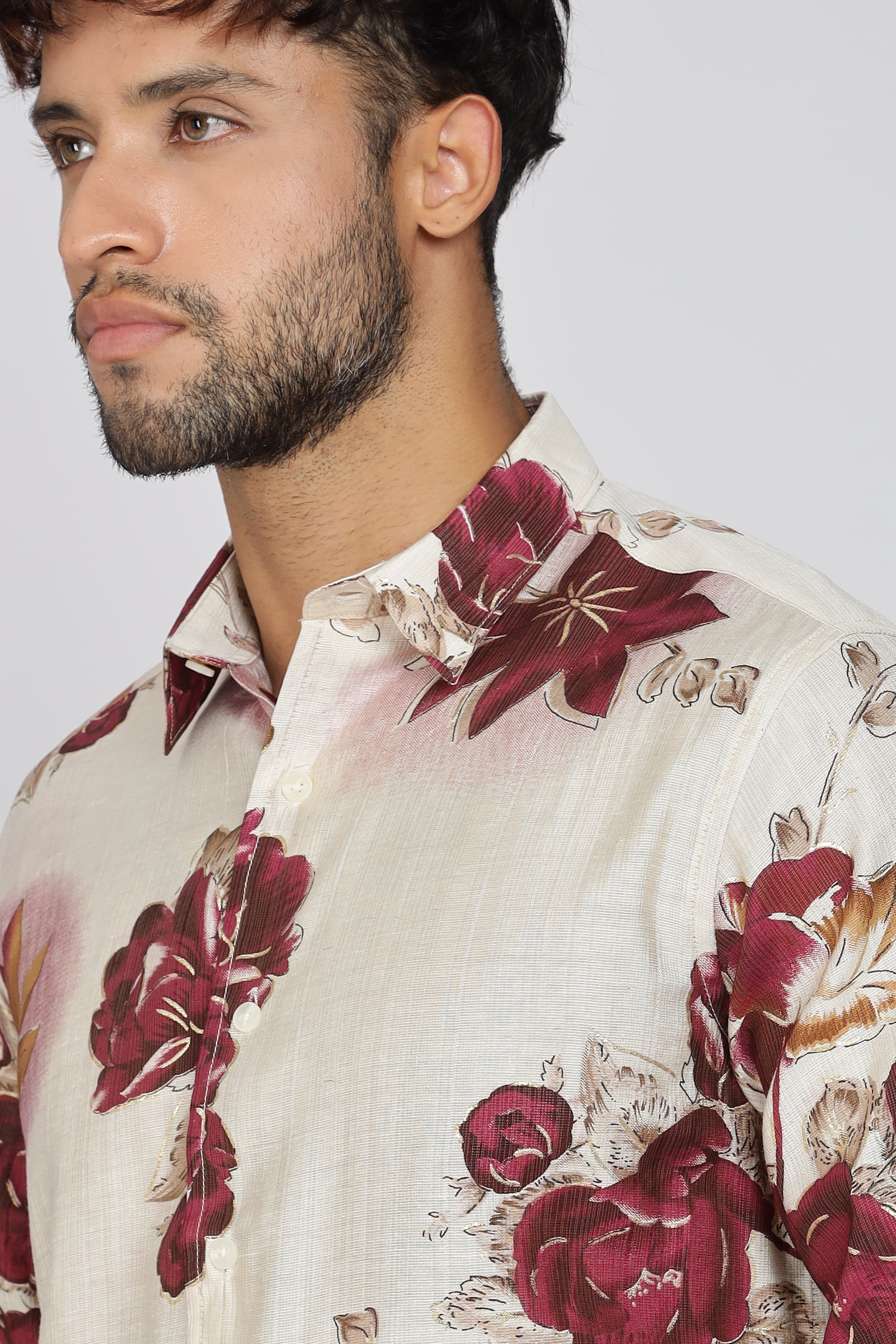 Men's Full Sleeves Lred Beige Shirt | Heavy Cotton Fabric| Beach & Holiday Wear