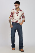 Men's Full Sleeves Lred Beige Shirt | Heavy Cotton Fabric| Beach & Holiday Wear
