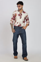 Men's Full Sleeves Lred Beige Shirt | Heavy Cotton Fabric| Beach & Holiday Wear