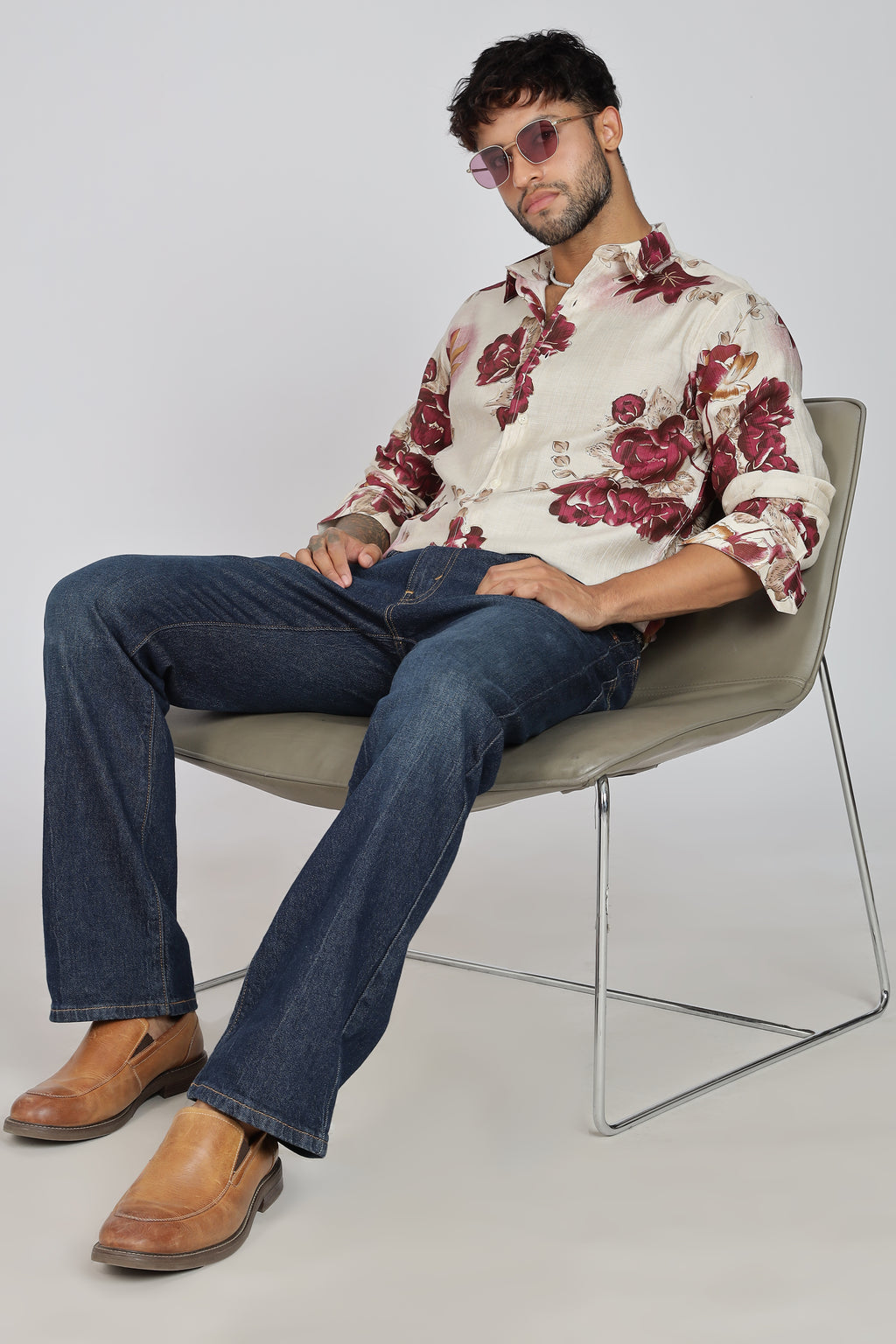 Men's Full Sleeves Lred Beige Shirt | Heavy Cotton Fabric| Beach & Holiday Wear