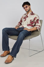 Men's Full Sleeves Lred Beige Shirt | Heavy Cotton Fabric| Beach & Holiday Wear