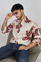 Men's Full Sleeves Lred Beige Shirt | Heavy Cotton Fabric| Beach & Holiday Wear