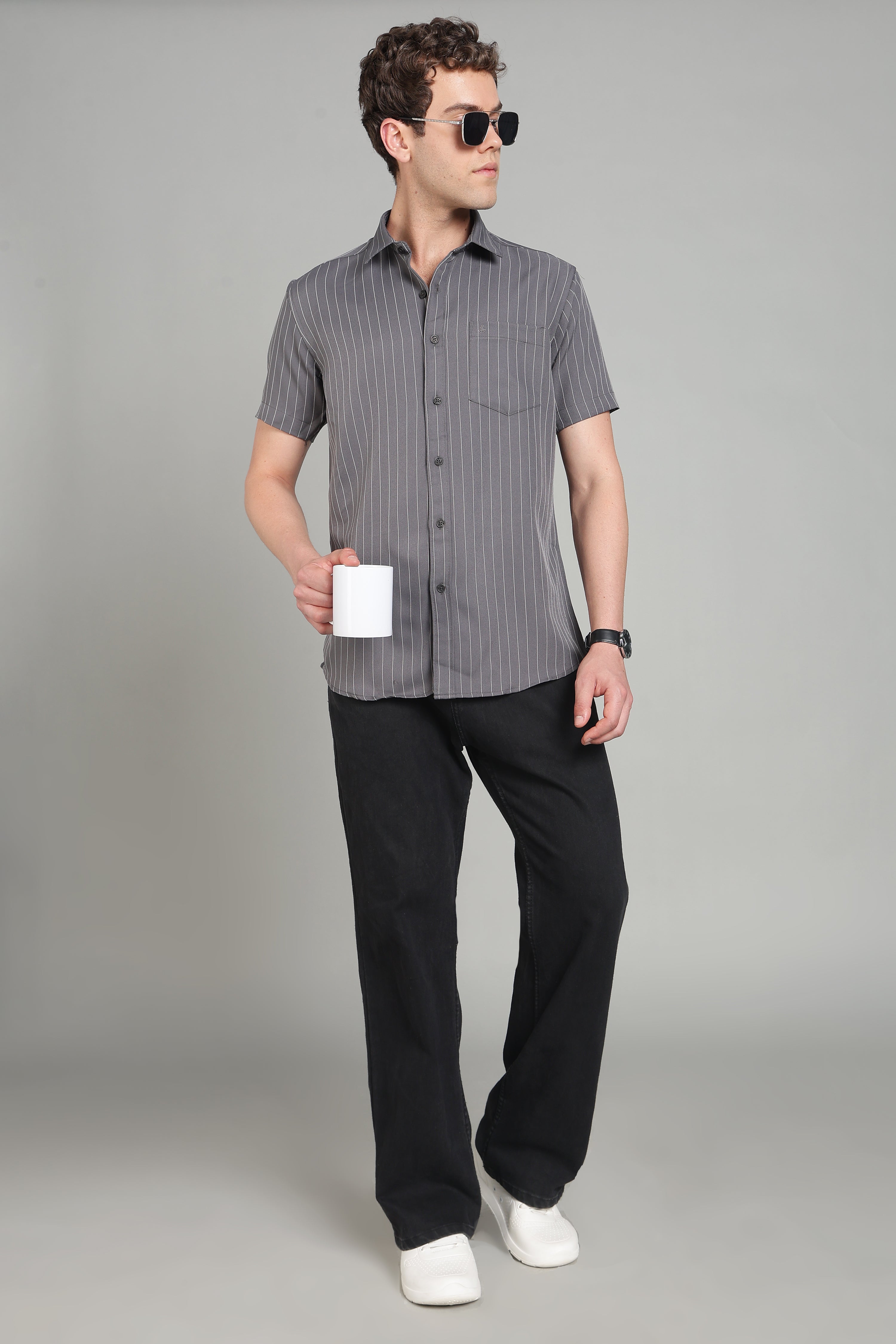 Men's Half Sleeves Plain Grey Shirt | Imported Turkish Fabric | Casual, Office & Vacation Wear