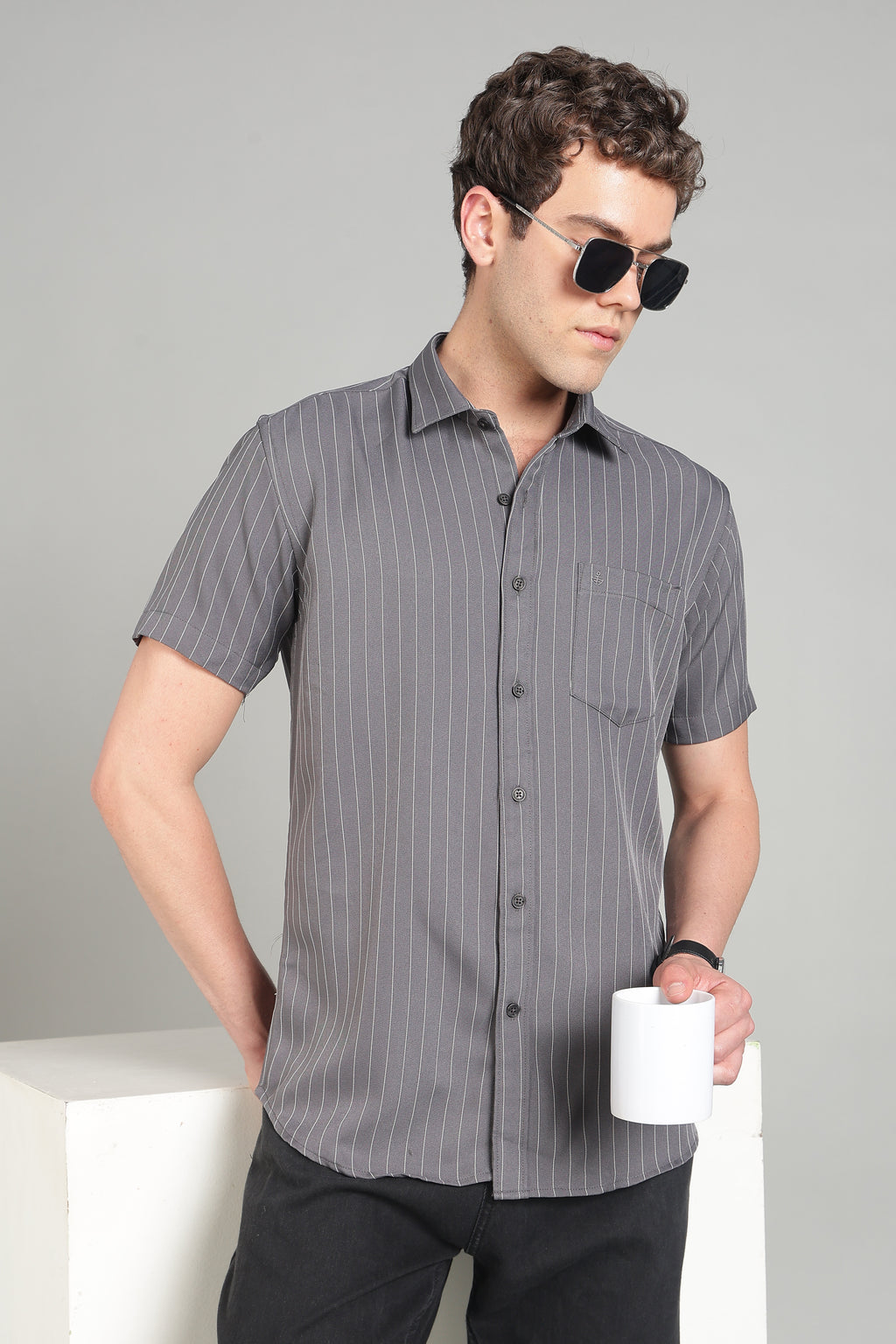 Men's Half Sleeves Plain Grey Shirt | Imported Turkish Fabric | Casual, Office & Vacation Wear