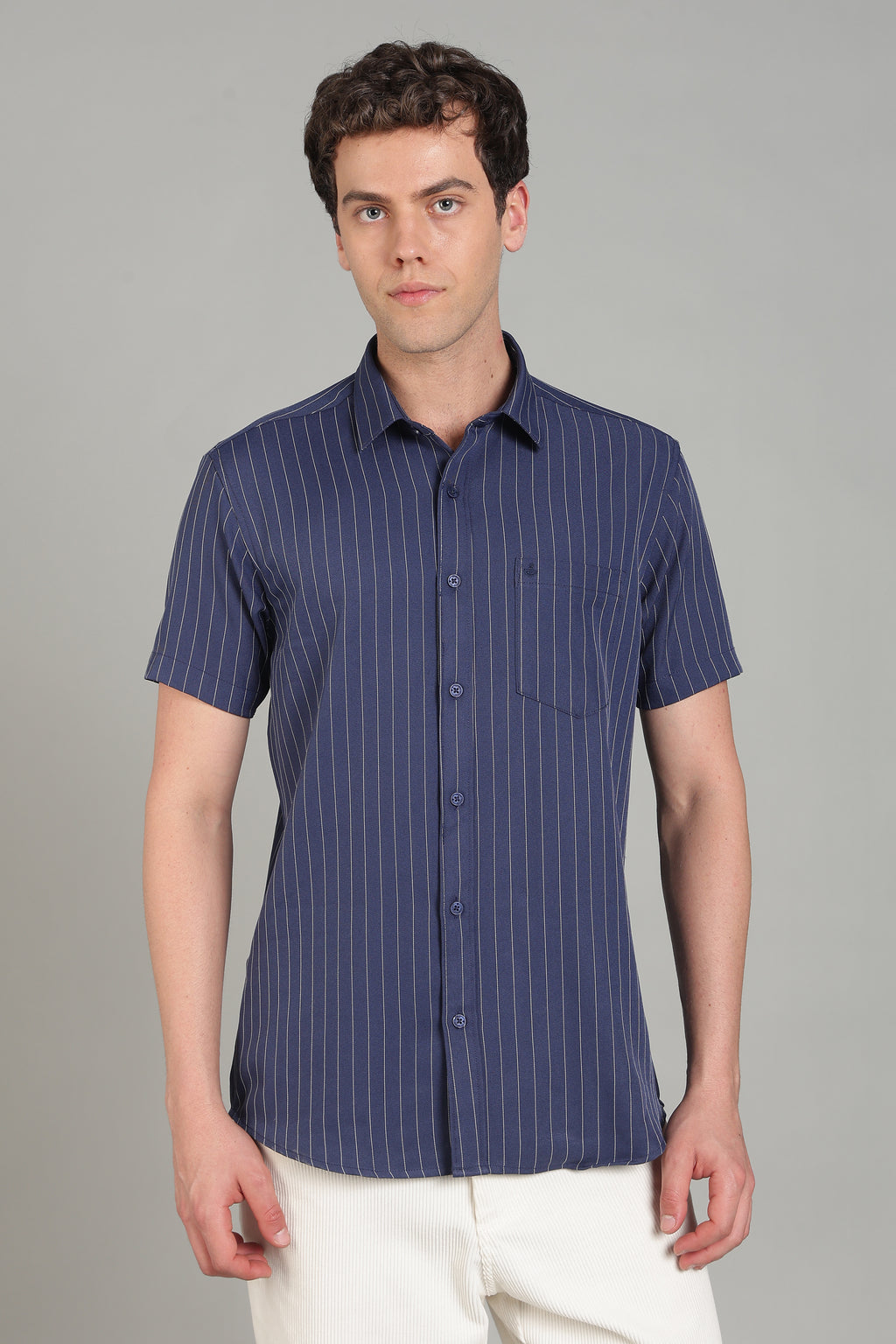 Men's Half Sleeves Plain Navy Blue Shirt | Imported Turkish Fabric | Casual, Office & Vacation Wear