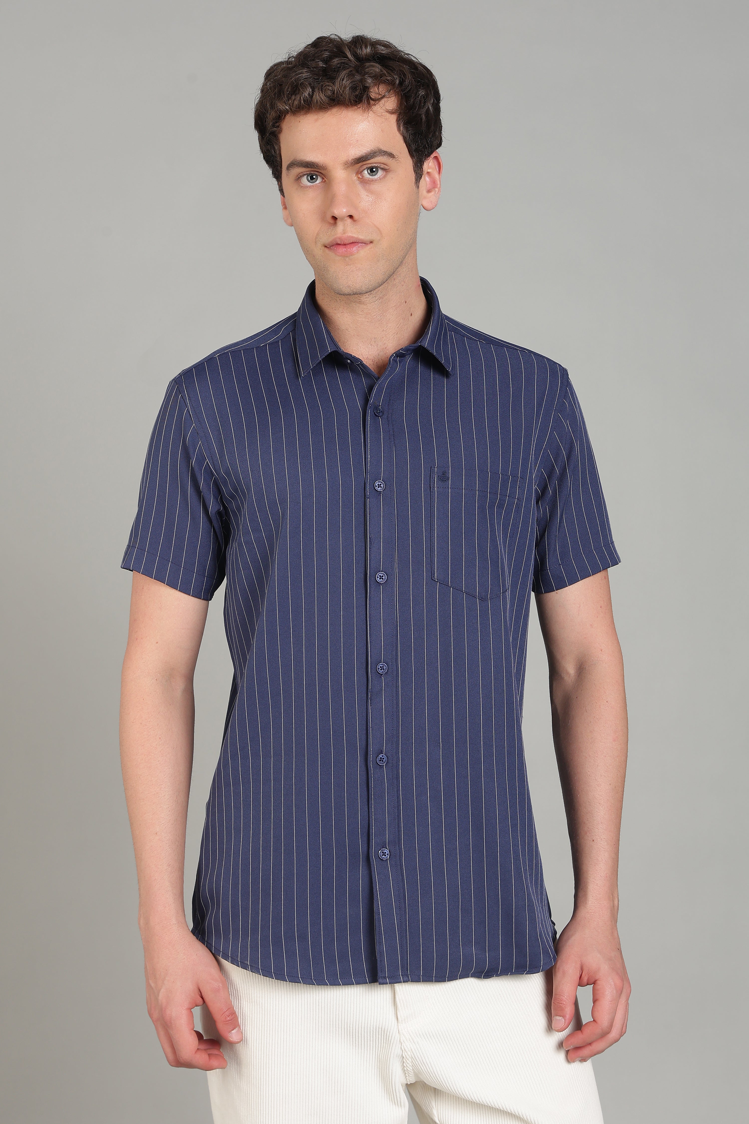 Men's Half Sleeves Plain Navy Blue Shirt | Imported Turkish Fabric | Casual, Office & Vacation Wear