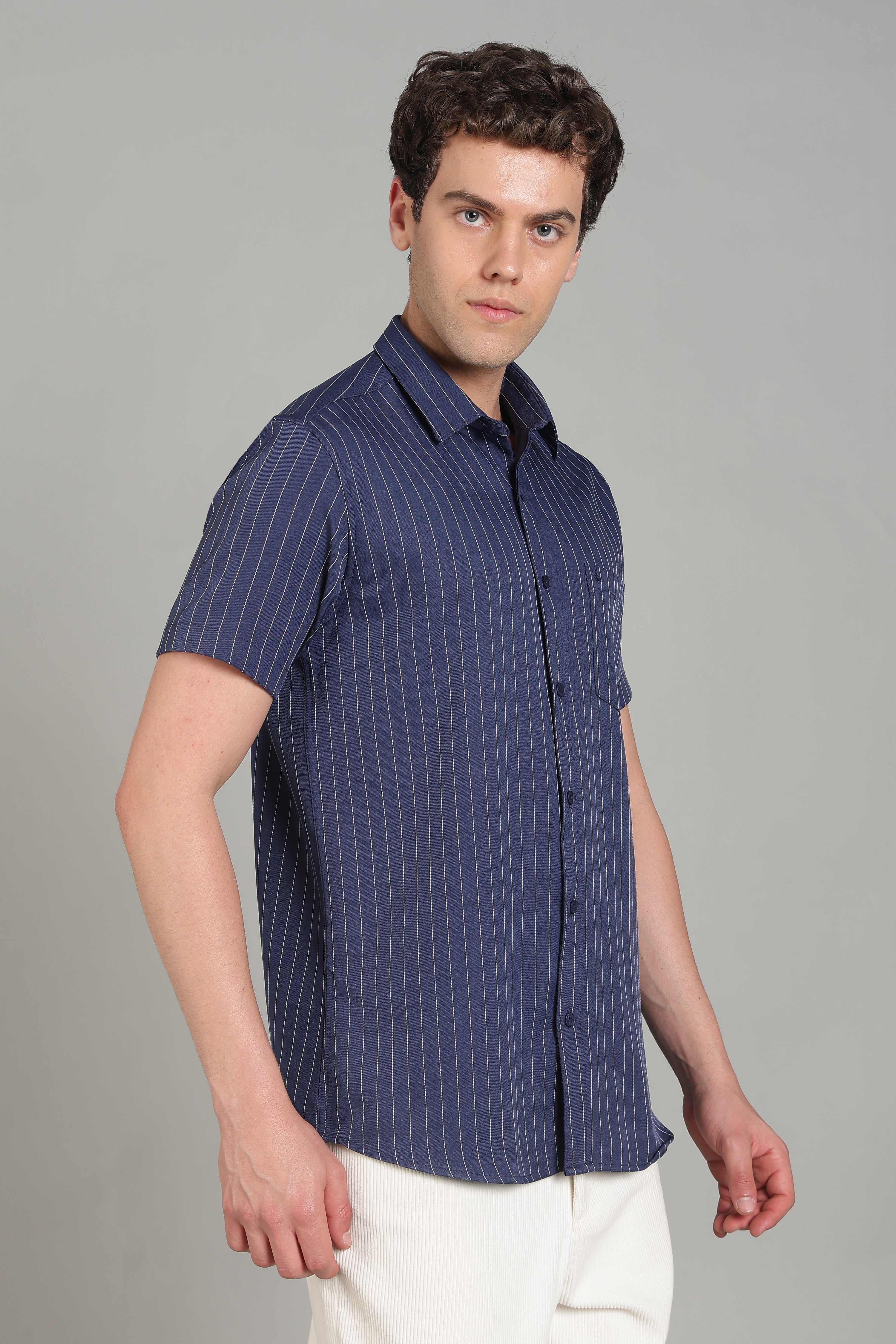 Men's Half Sleeves Plain Navy Blue Shirt | Imported Turkish Fabric | Casual, Office & Vacation Wear