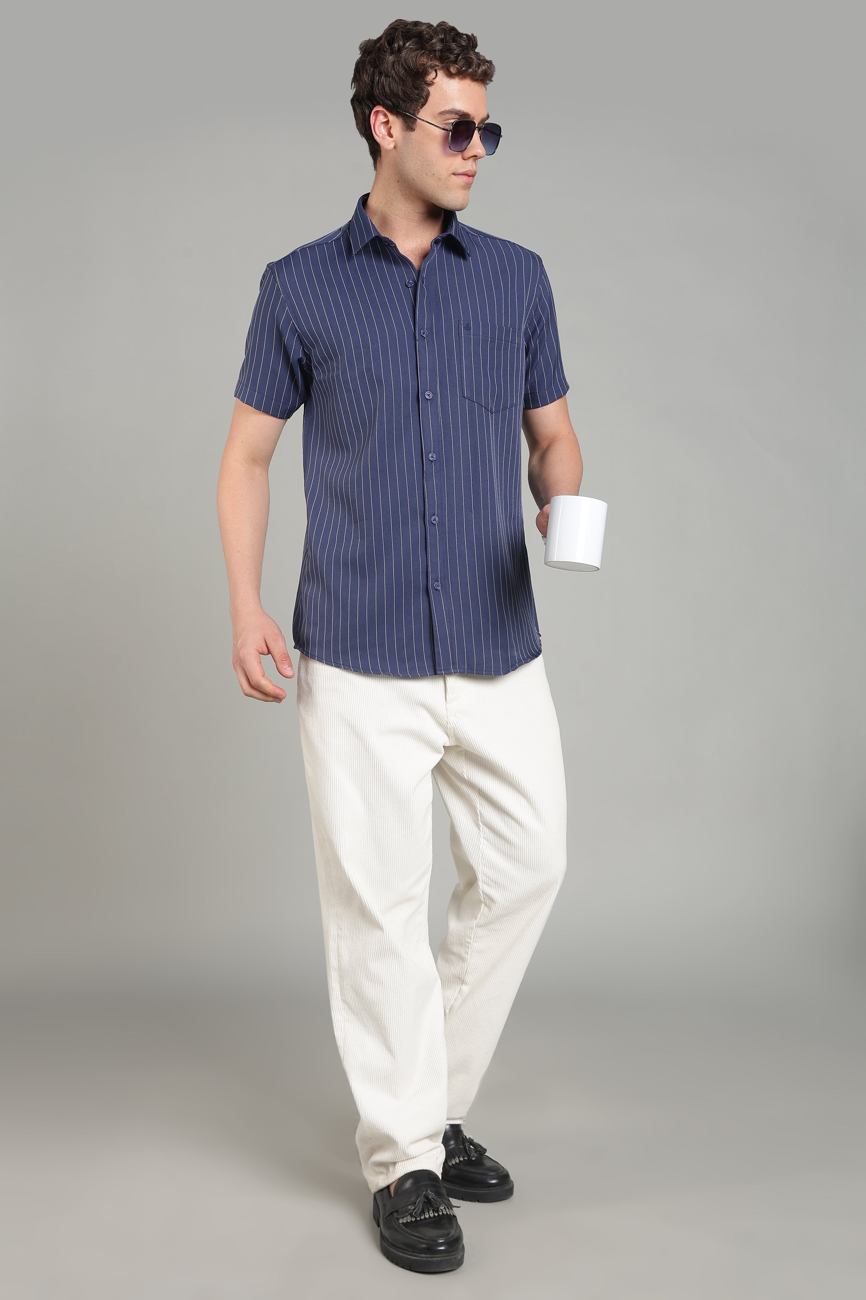 Men's Half Sleeves Plain Navy Blue Shirt | Imported Turkish Fabric | Casual, Office & Vacation Wear