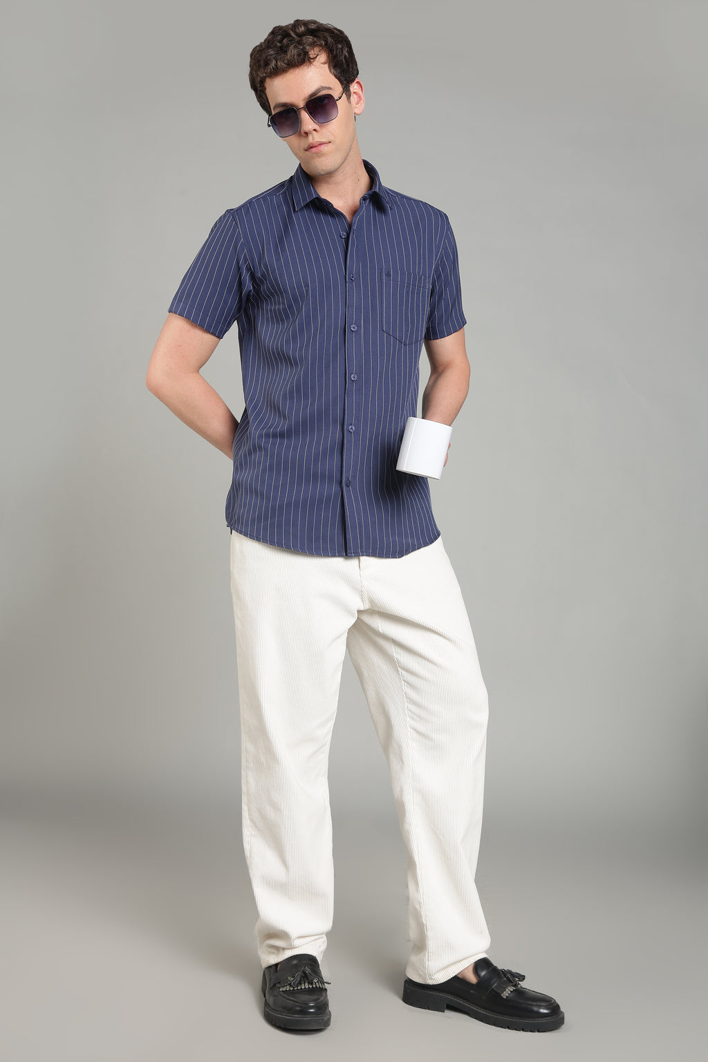 Men's Half Sleeves Plain Navy Blue Shirt | Imported Turkish Fabric | Casual, Office & Vacation Wear