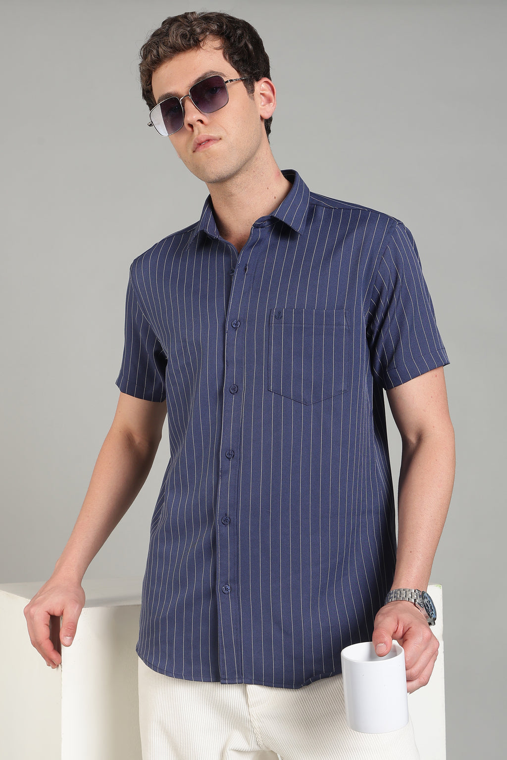 Men's Half Sleeves Plain Navy Blue Shirt | Imported Turkish Fabric | Casual, Office & Vacation Wear