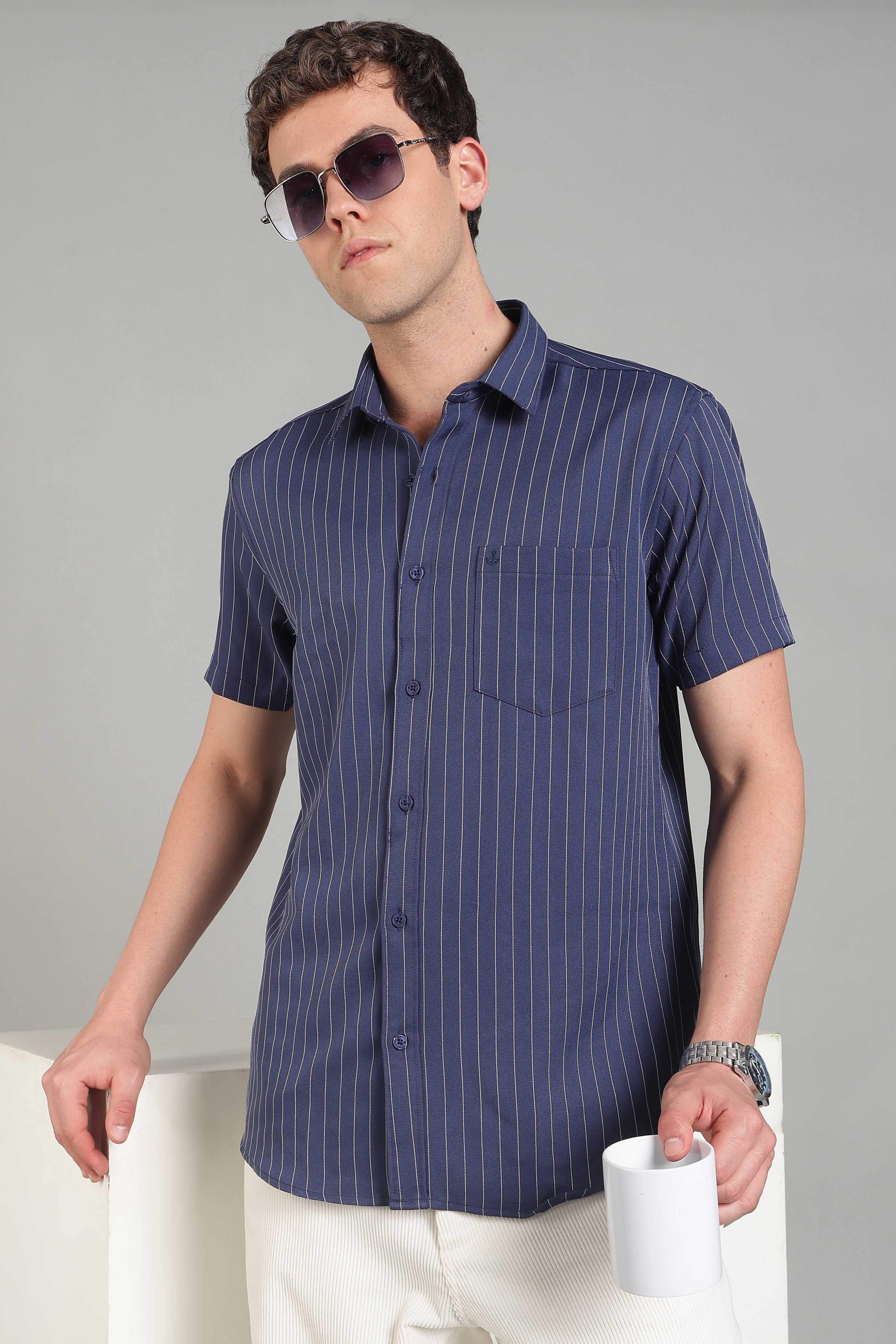 Men's Half Sleeves Plain Navy Blue Shirt | Imported Turkish Fabric | Casual, Office & Vacation Wear