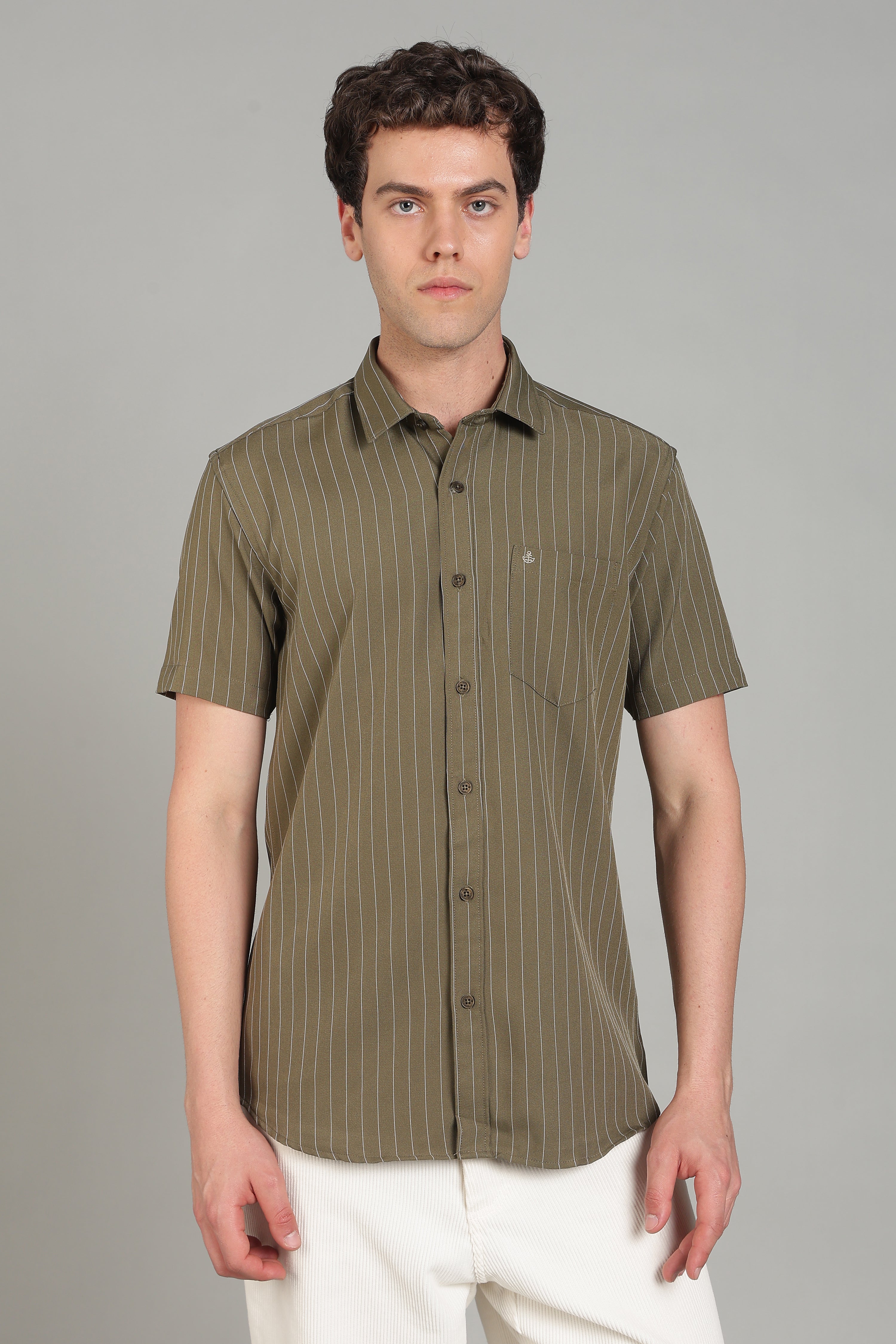 Men's Half Sleeves Plain Olive Shirt | Imported Turkish Fabric | Casual, Office & Vacation Wear