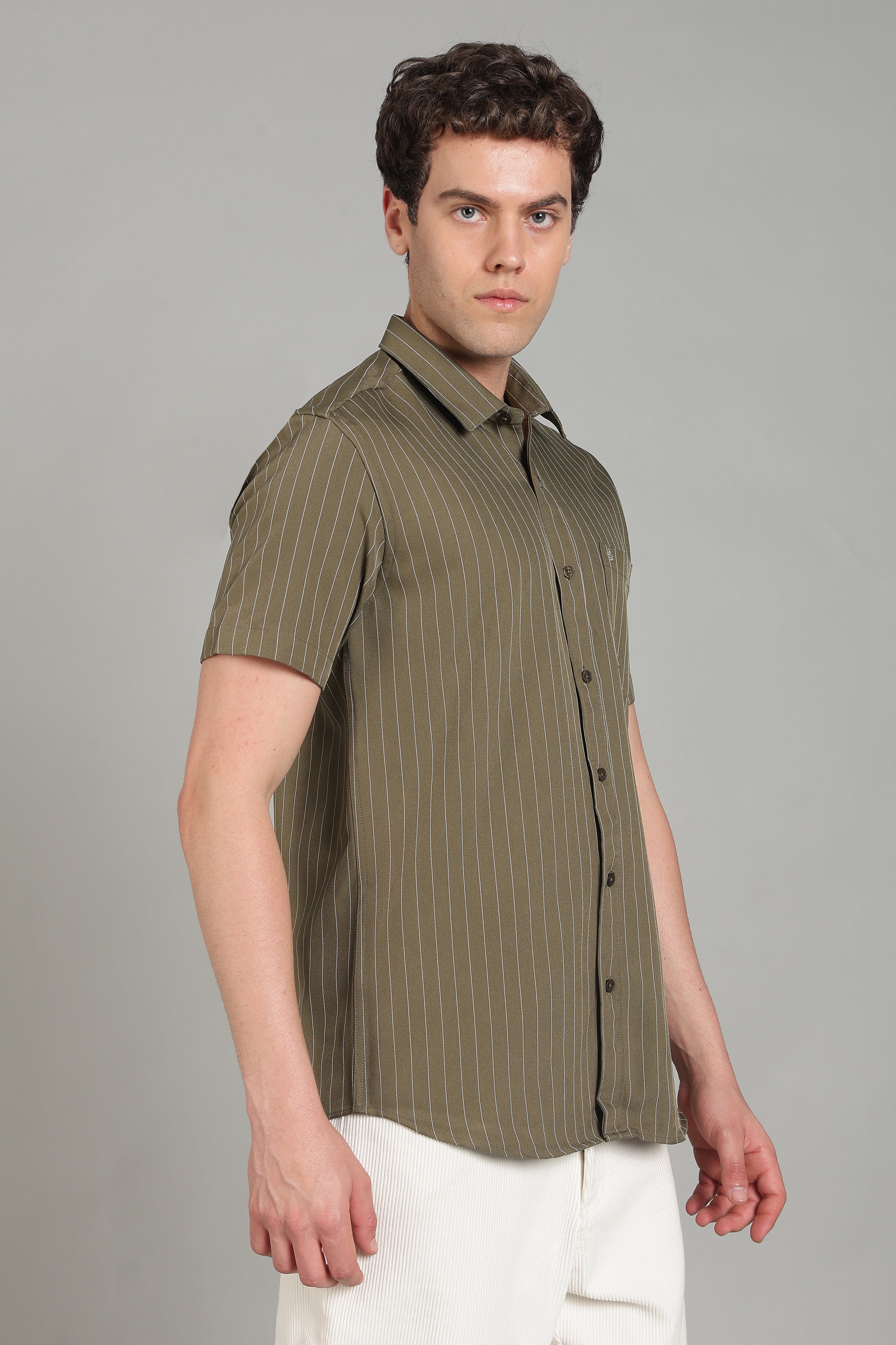 Men's Half Sleeves Plain Olive Shirt | Imported Turkish Fabric | Casual, Office & Vacation Wear