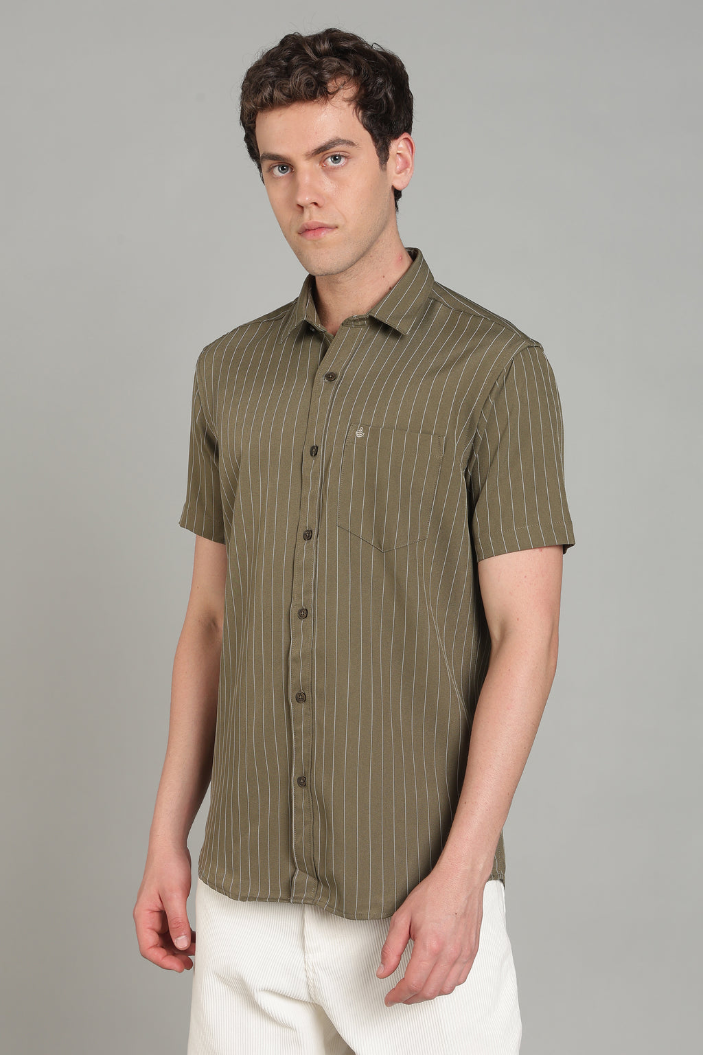 Men's Half Sleeves Plain Olive Shirt | Imported Turkish Fabric | Casual, Office & Vacation Wear