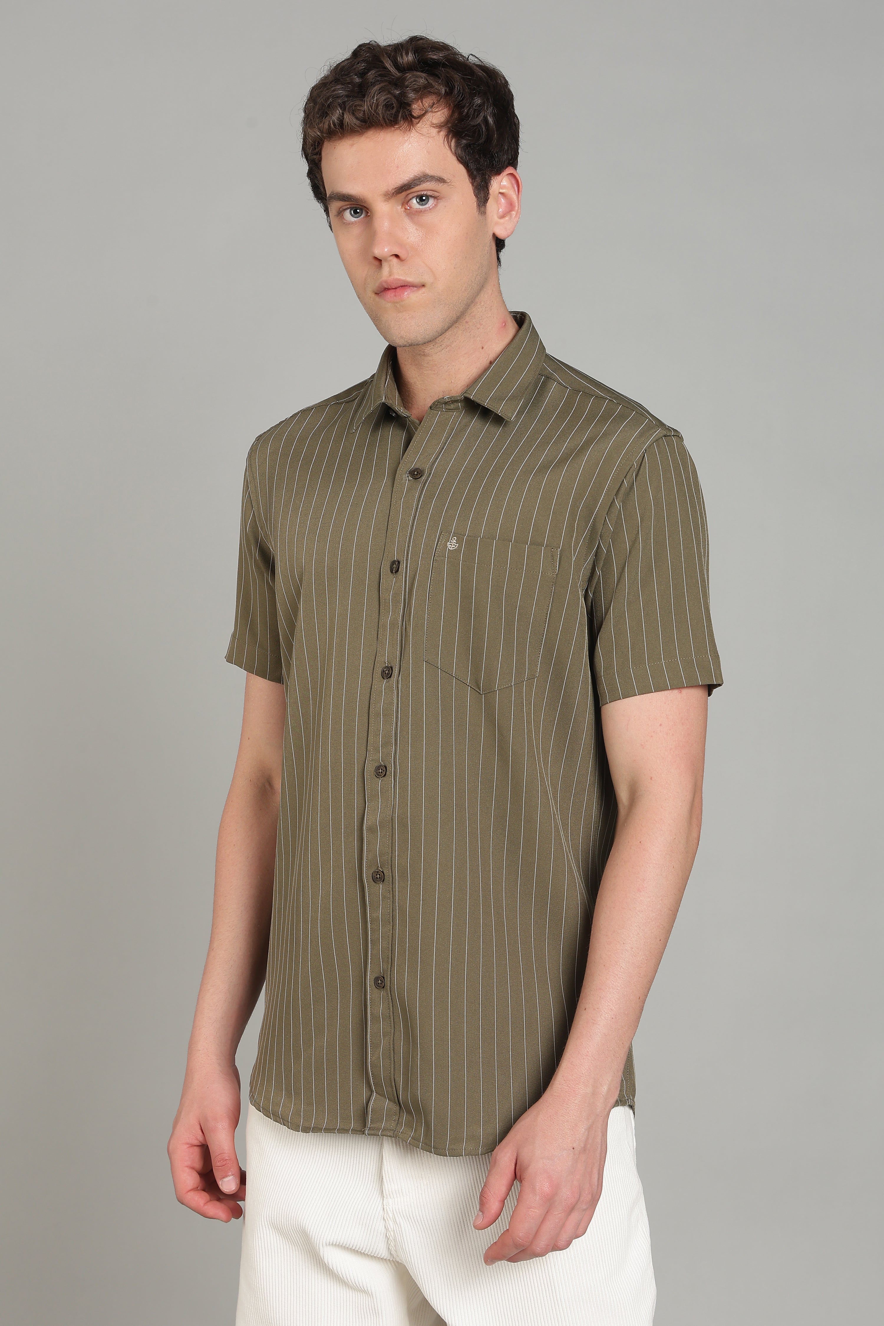 Men's Half Sleeves Plain Olive Shirt | Imported Turkish Fabric | Casual, Office & Vacation Wear