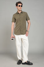 Men's Half Sleeves Plain Olive Shirt | Imported Turkish Fabric | Casual, Office & Vacation Wear