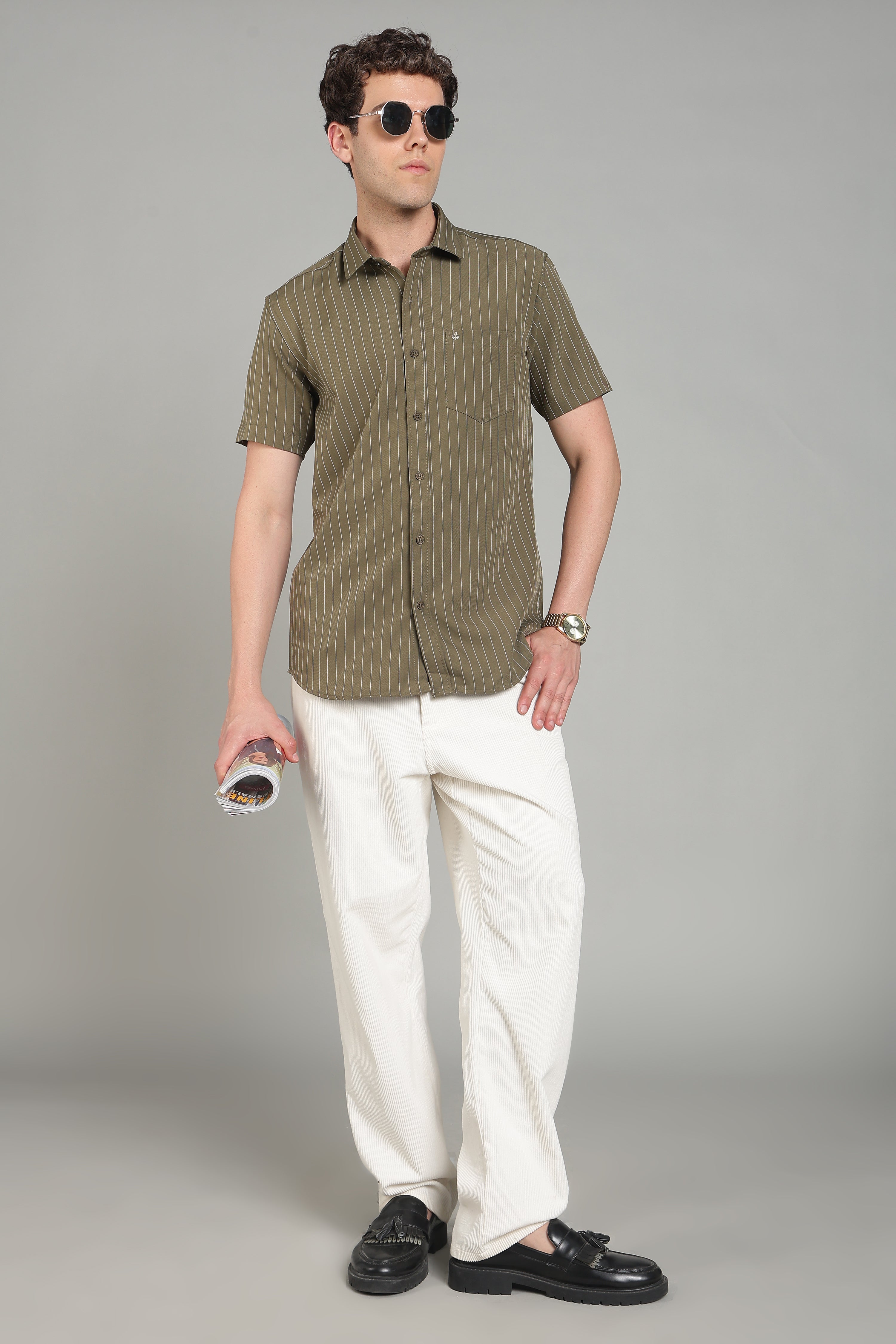 Men's Half Sleeves Plain Olive Shirt | Imported Turkish Fabric | Casual, Office & Vacation Wear