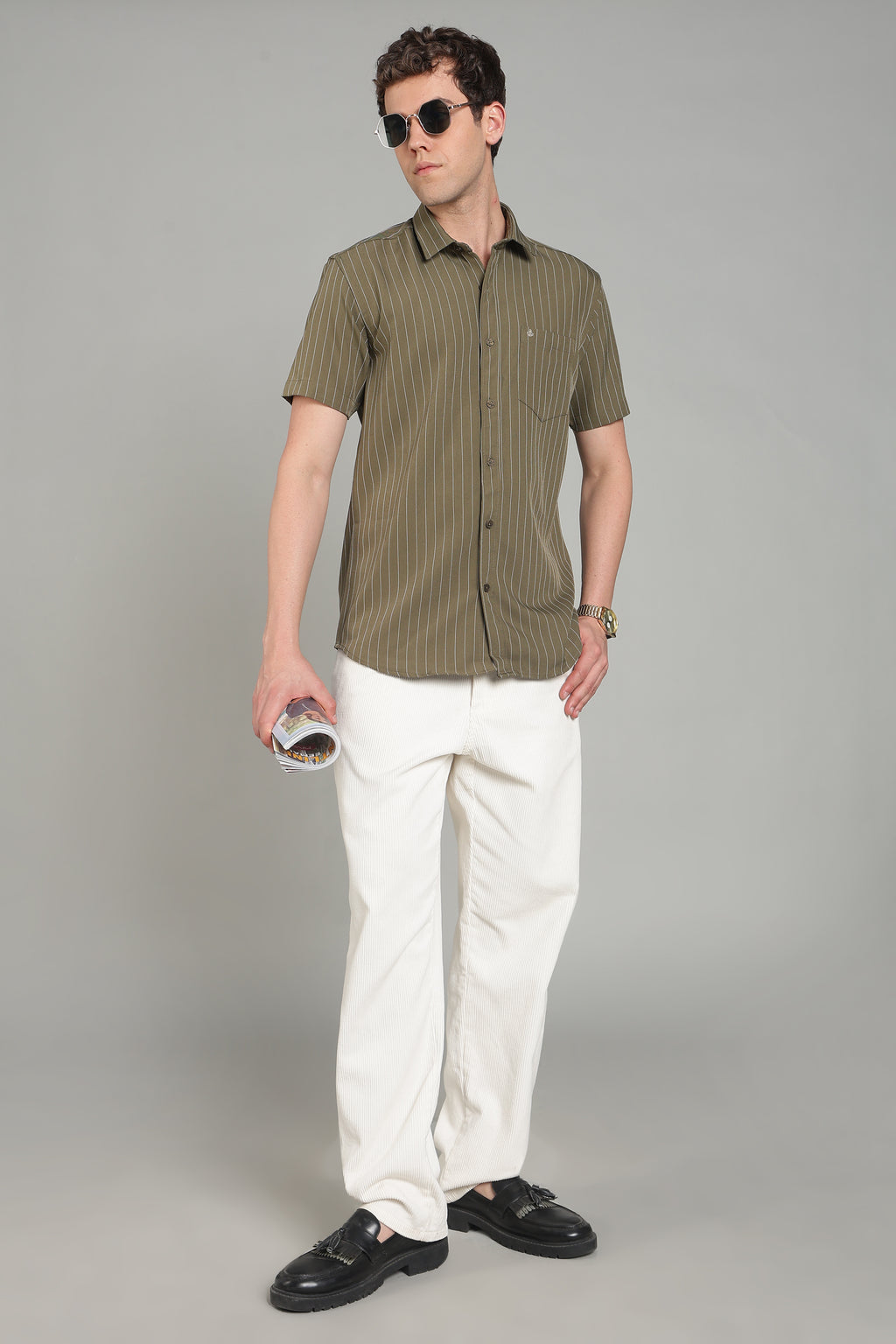 Men's Half Sleeves Plain Olive Shirt | Imported Turkish Fabric | Casual, Office & Vacation Wear
