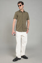 Men's Half Sleeves Plain Olive Shirt | Imported Turkish Fabric | Casual, Office & Vacation Wear