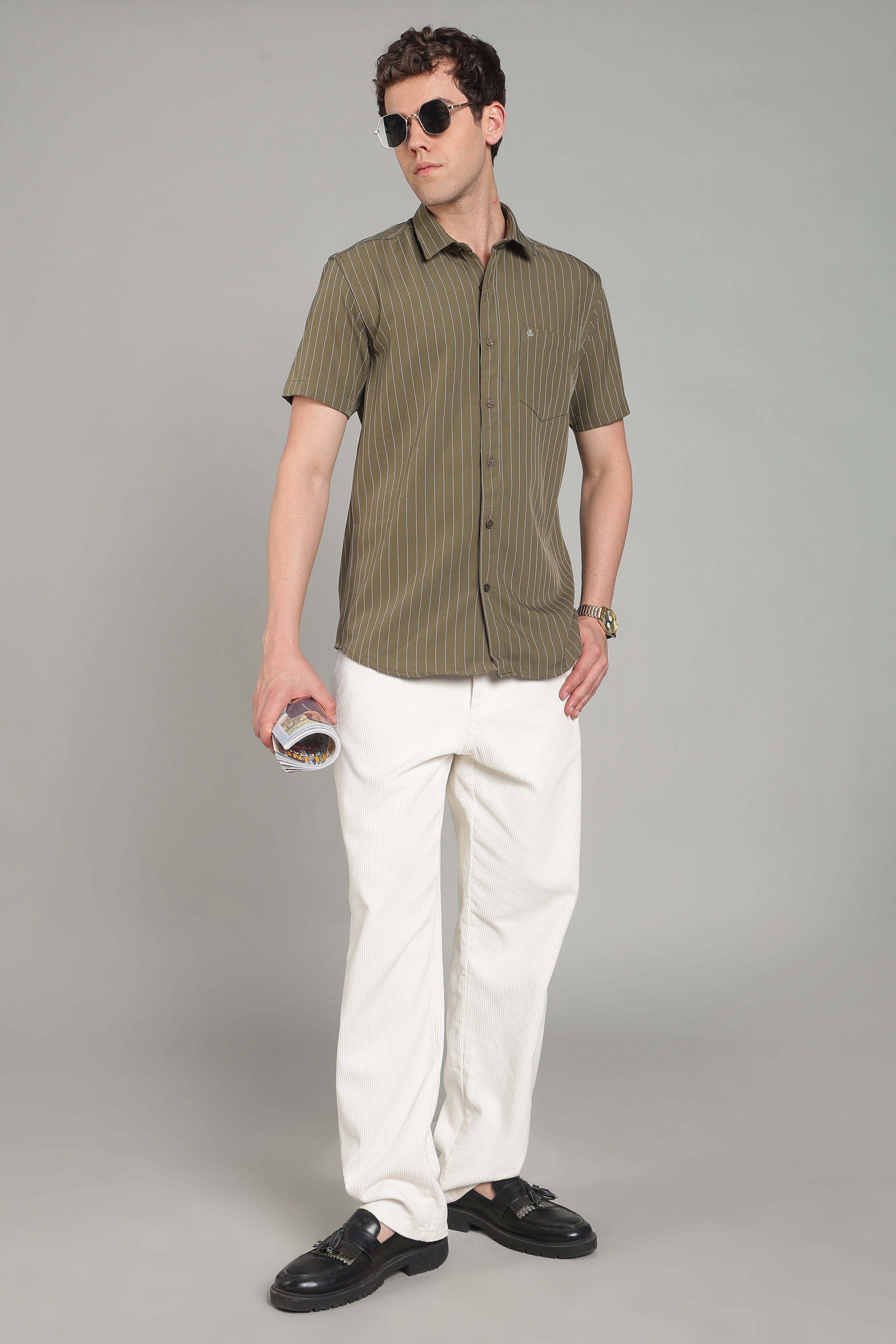 Men's Half Sleeves Plain Olive Shirt | Imported Turkish Fabric | Casual, Office & Vacation Wear