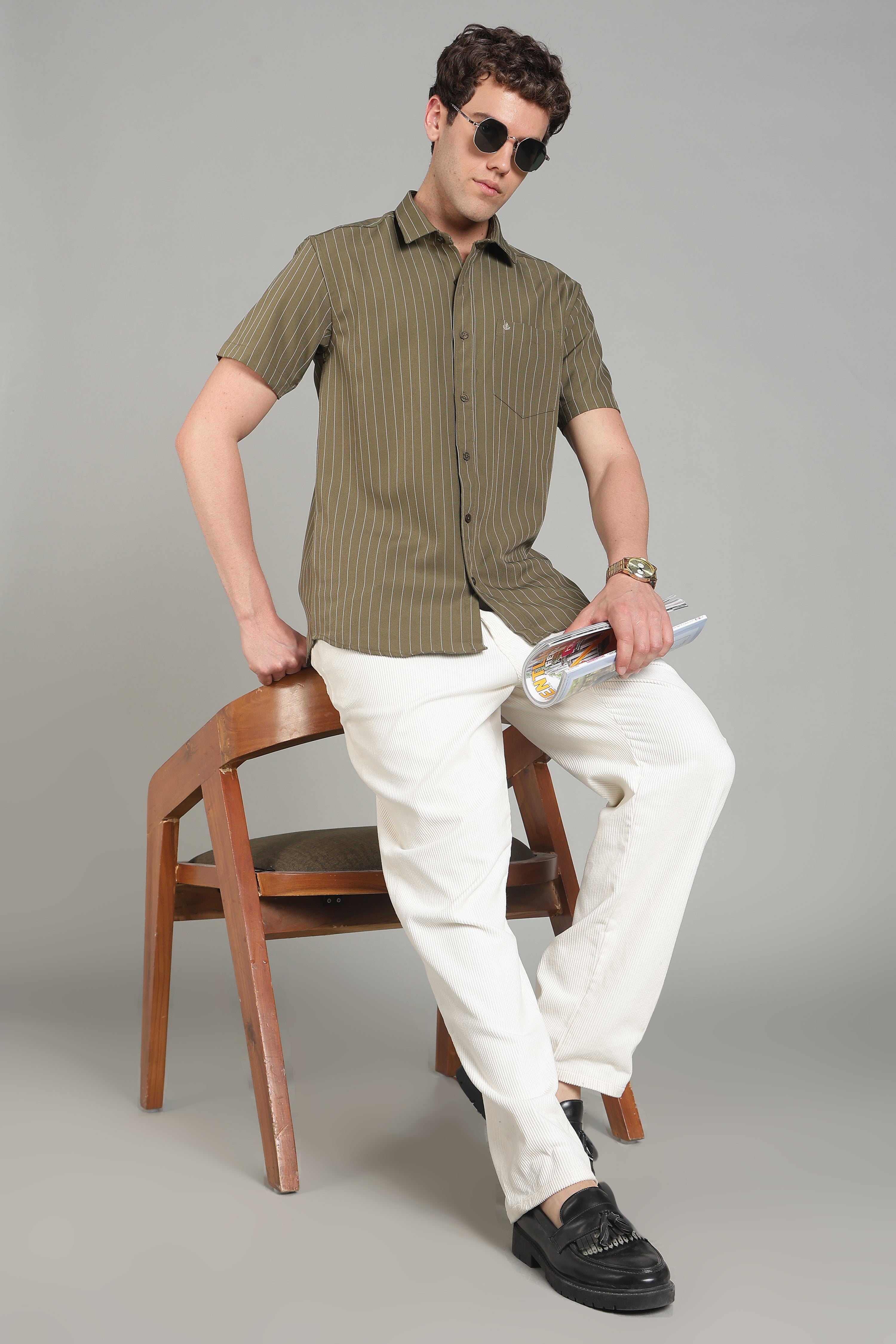 Men's Half Sleeves Plain Olive Shirt | Imported Turkish Fabric | Casual, Office & Vacation Wear