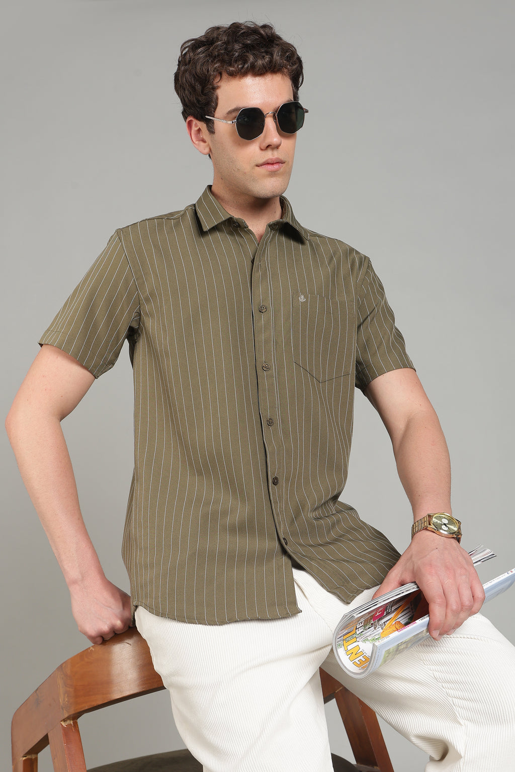 Men's Half Sleeves Plain Olive Shirt | Imported Turkish Fabric | Casual, Office & Vacation Wear