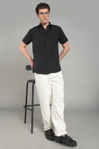 Men's Half Sleeves Plain Black Shirt | Imported Turkish Fabric | Casual, Office & Vacation Wear