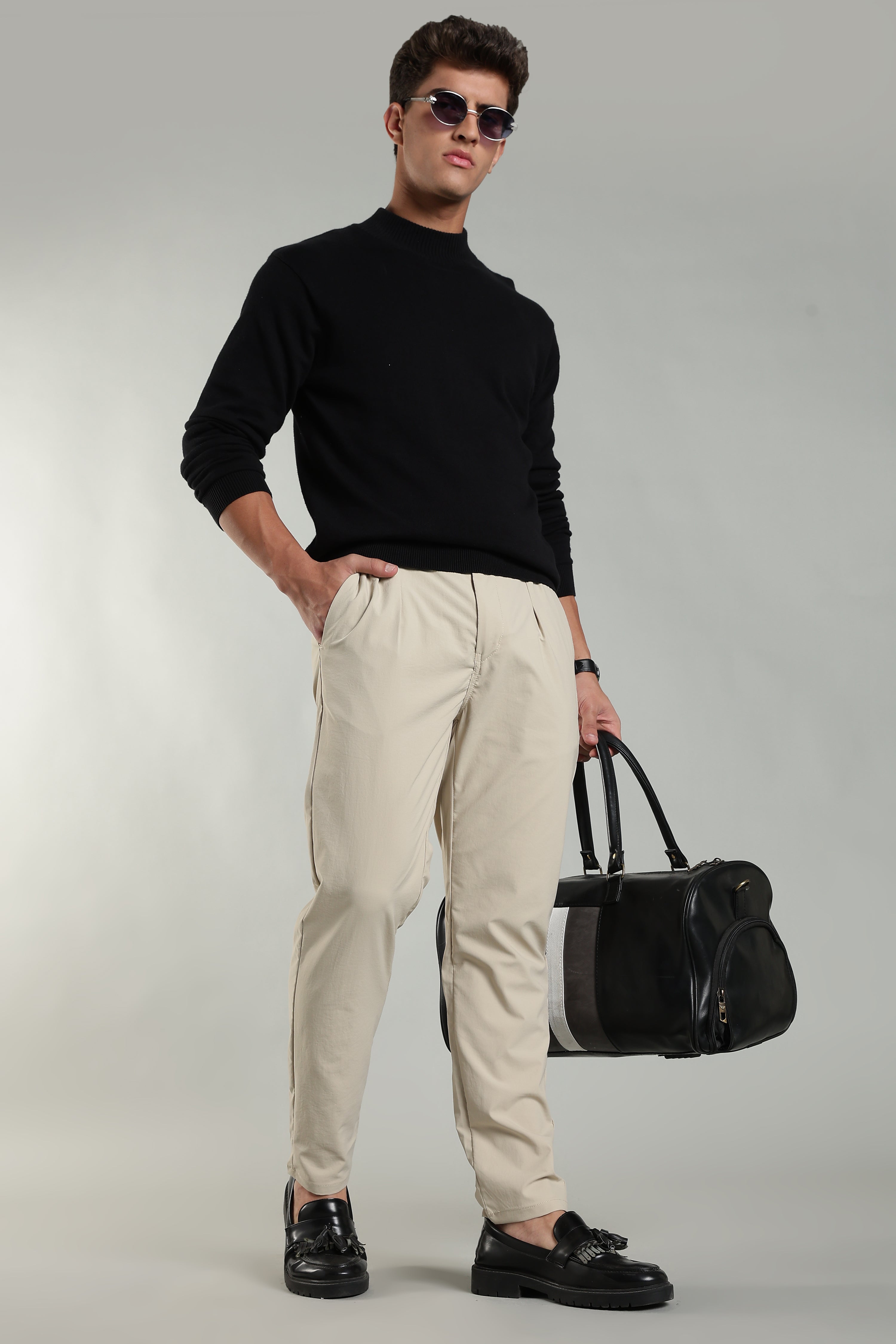 Linen Blend Casual Trousers For Men | Beige